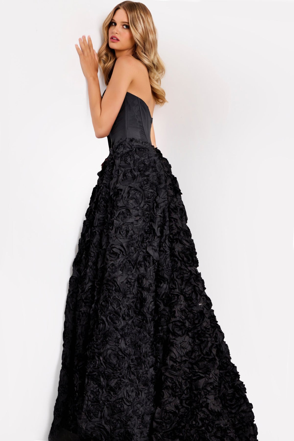 Jovani 47695 - Textured Floral Gown with Corset Bodice Prom Dresses in Black