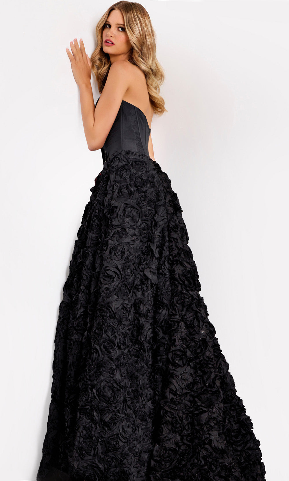 Jovani 47695 - Textured Floral Gown with Corset Bodice