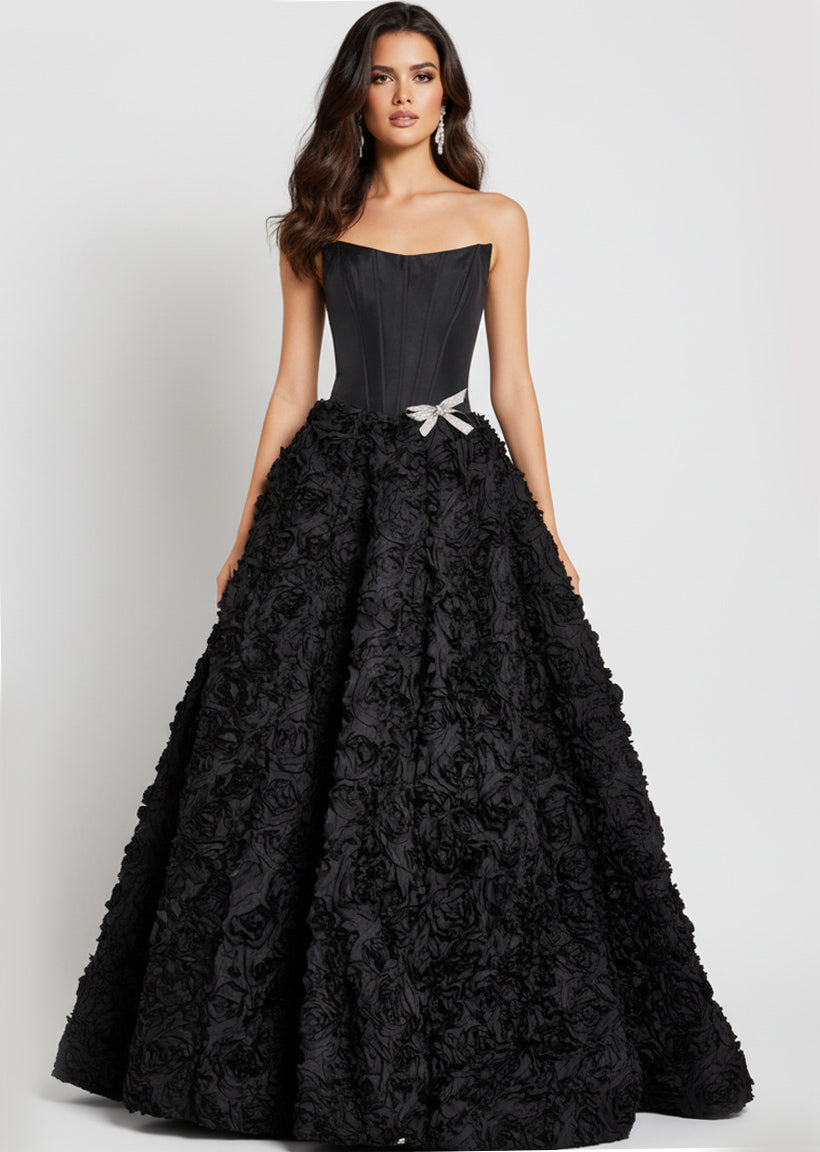 Jovani 47695 - Textured Floral Gown with Corset Bodice Prom Dresses in Black