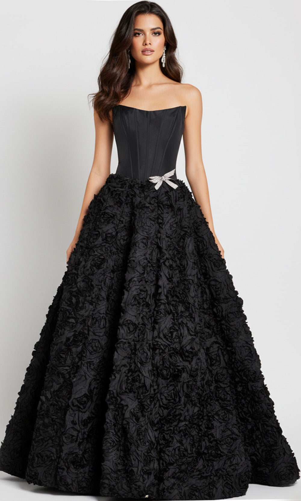 Jovani 47695 - Textured Floral Gown with Corset Bodice
