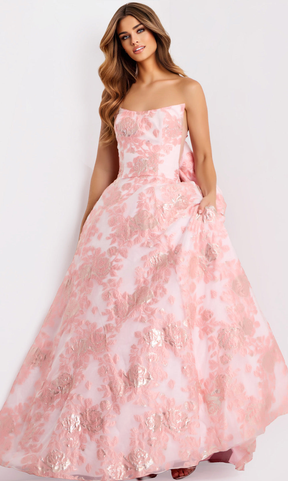 Jovani 47702 - Floral Pattern Ballgown with Oversized Bow