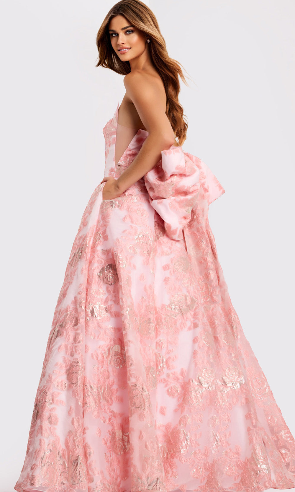 Jovani 47702 - Floral Pattern Ballgown with Oversized Bow Ball Gowns