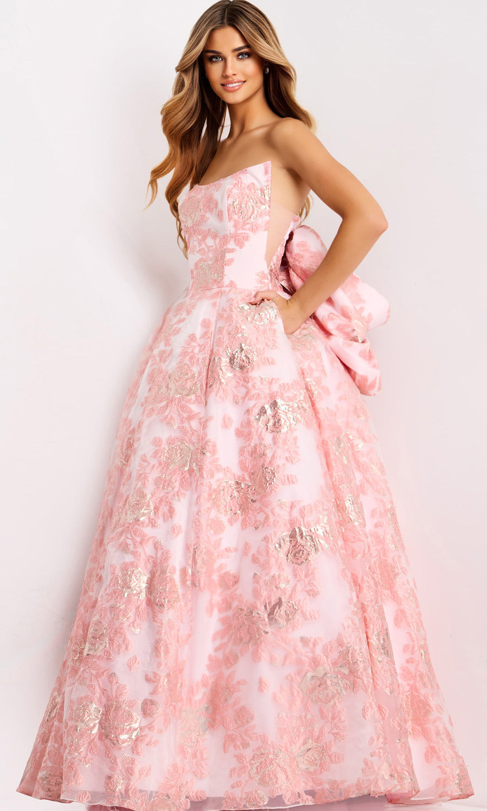 Jovani 47702 - Floral Pattern Ballgown with Oversized Bow Ball Gowns