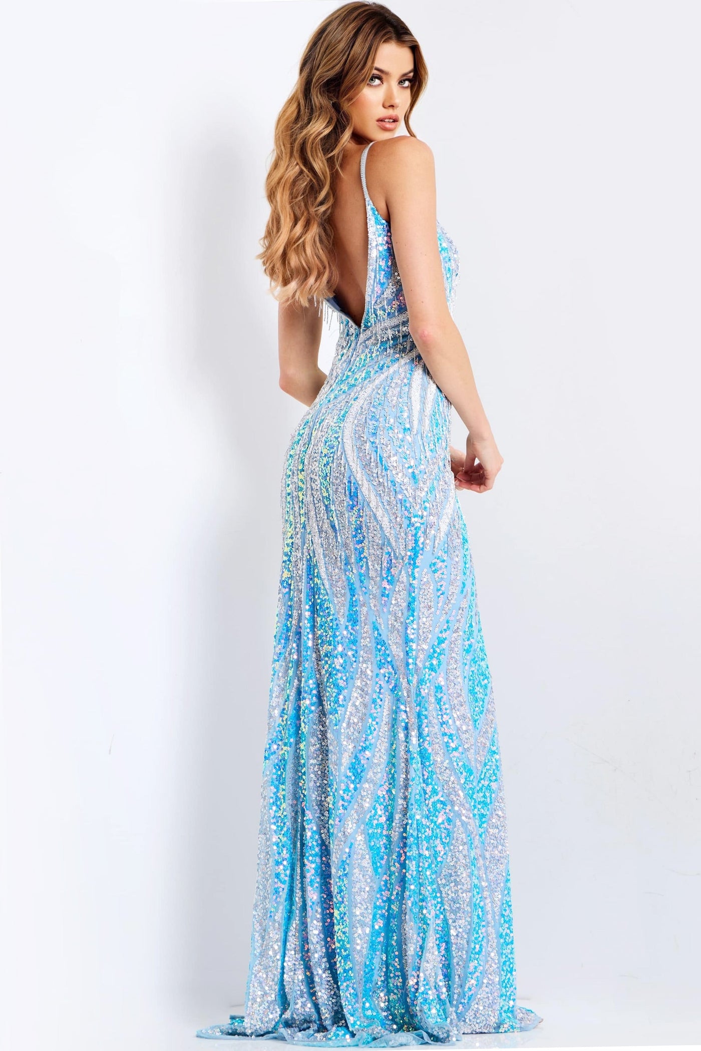 Jovani 47710 - Iridescent Sequin Sleeveless Fitted Dress Prom Dresses In Blue