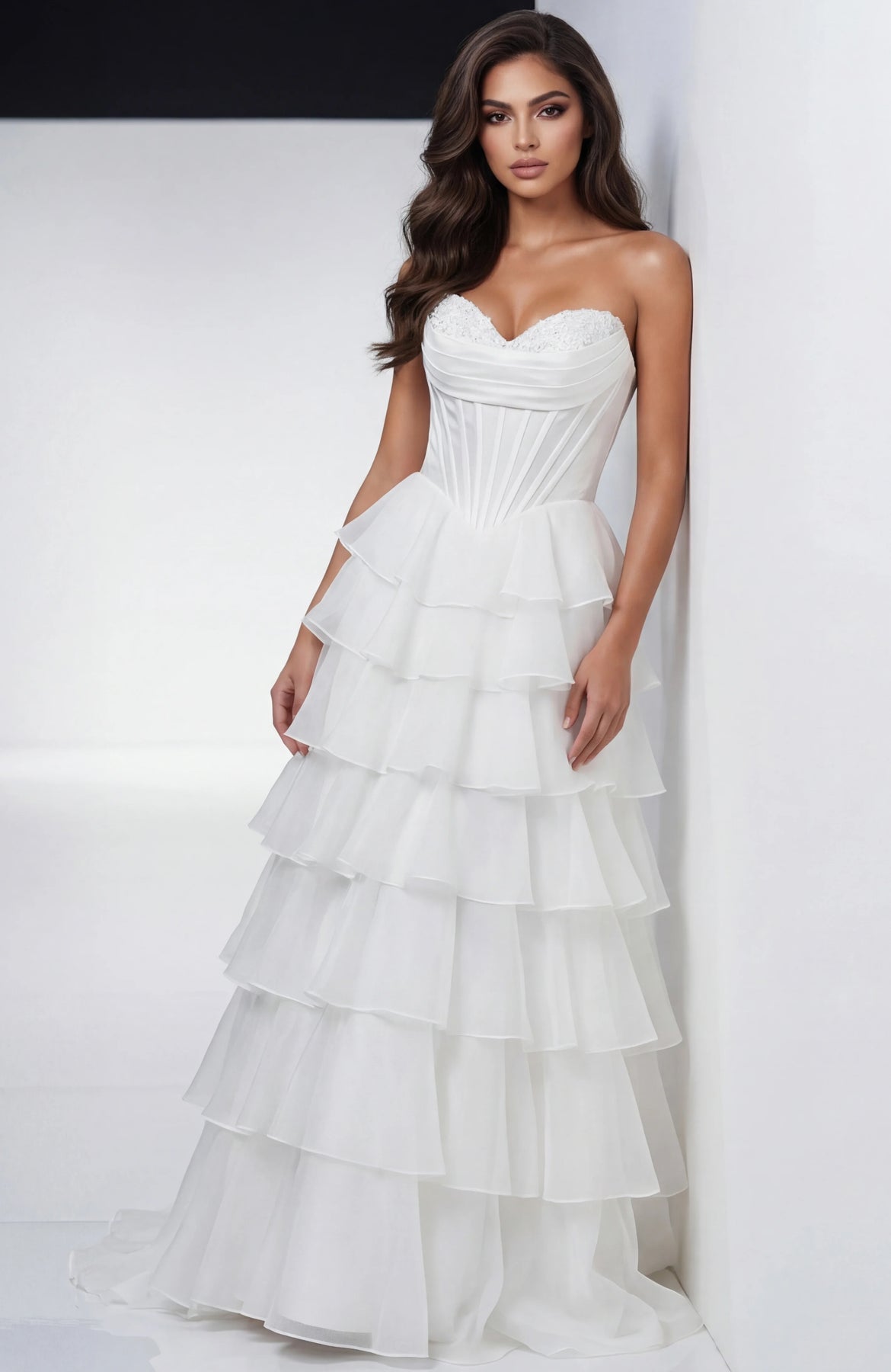 Jovani 47762 - Corset Bodice Sweetheart Ruffle Gown
