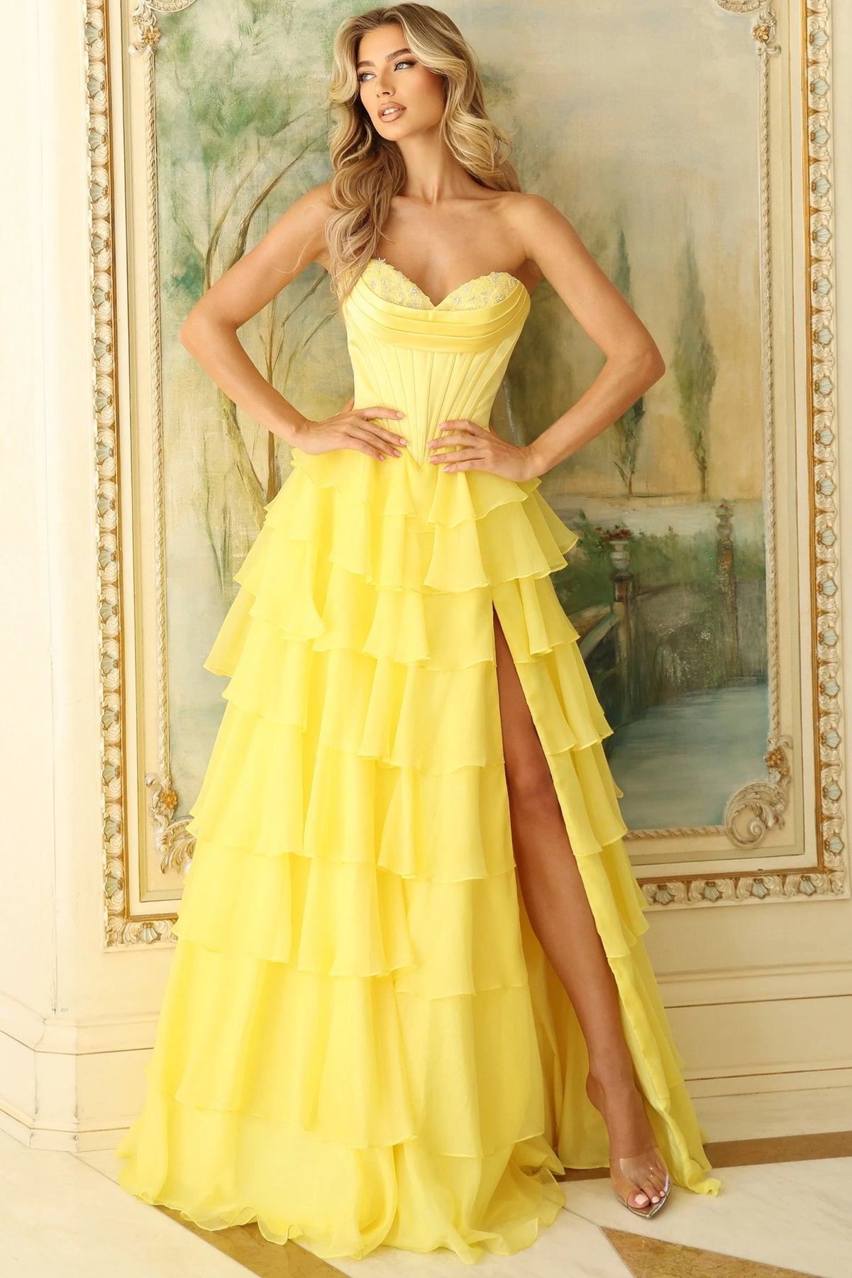 Jovani 47762 - Corset Bodice Sweetheart Ruffle Gown