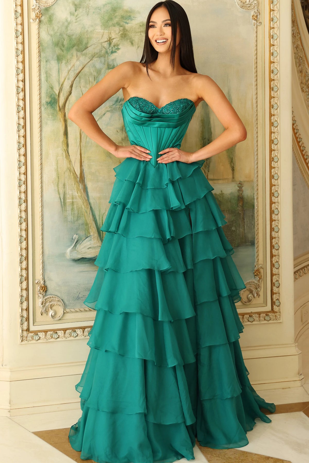 Jovani 47762 - Corset Bodice Sweetheart Ruffle Gown