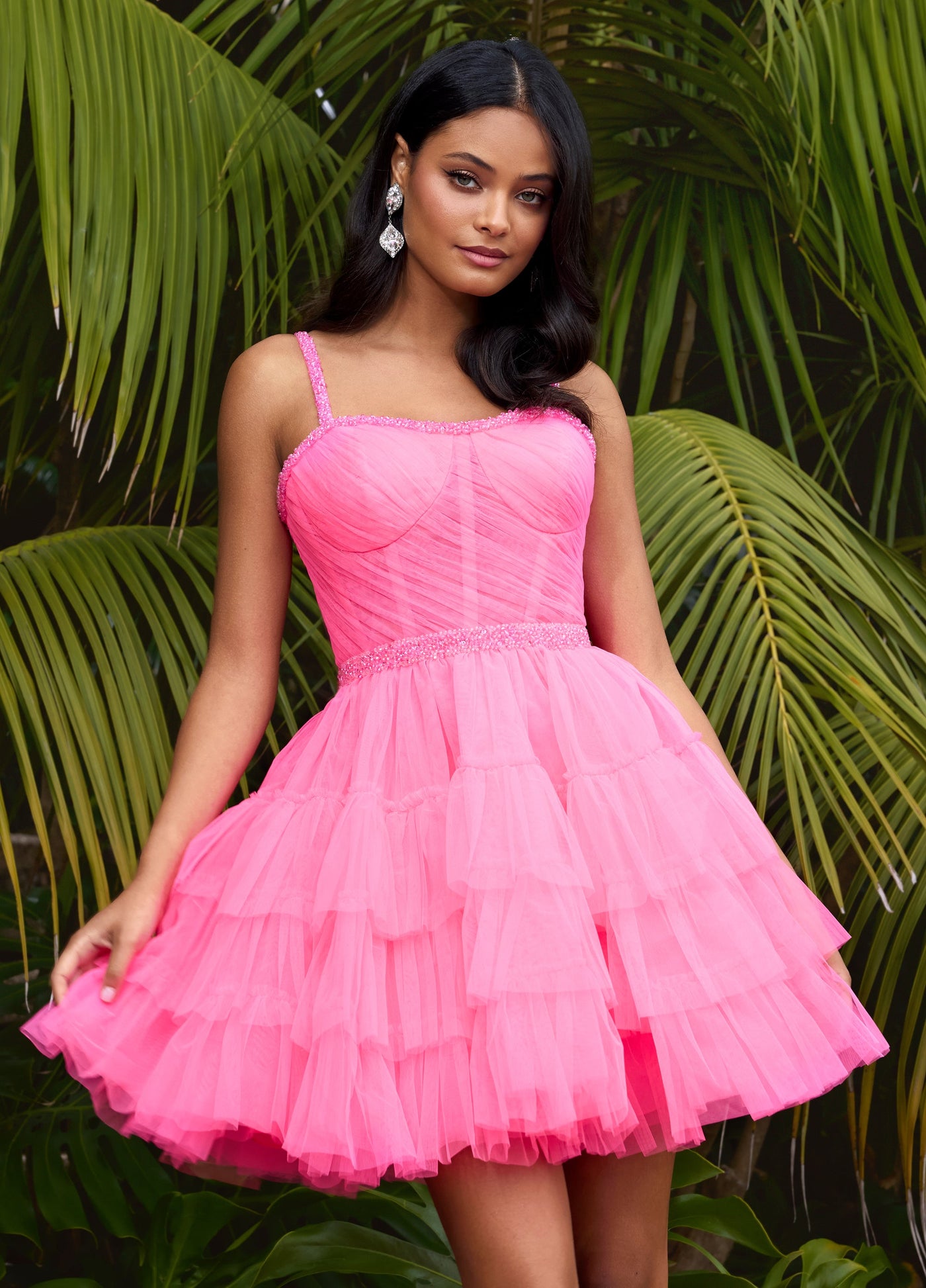 Ashley Lauren 4777 - Tiered Tulle Cocktail Dress In Pink