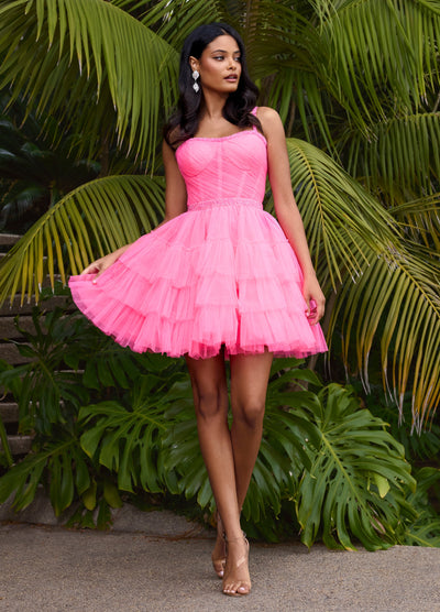 Ashley Lauren 4777 - Tiered Tulle Cocktail Dress In Pink