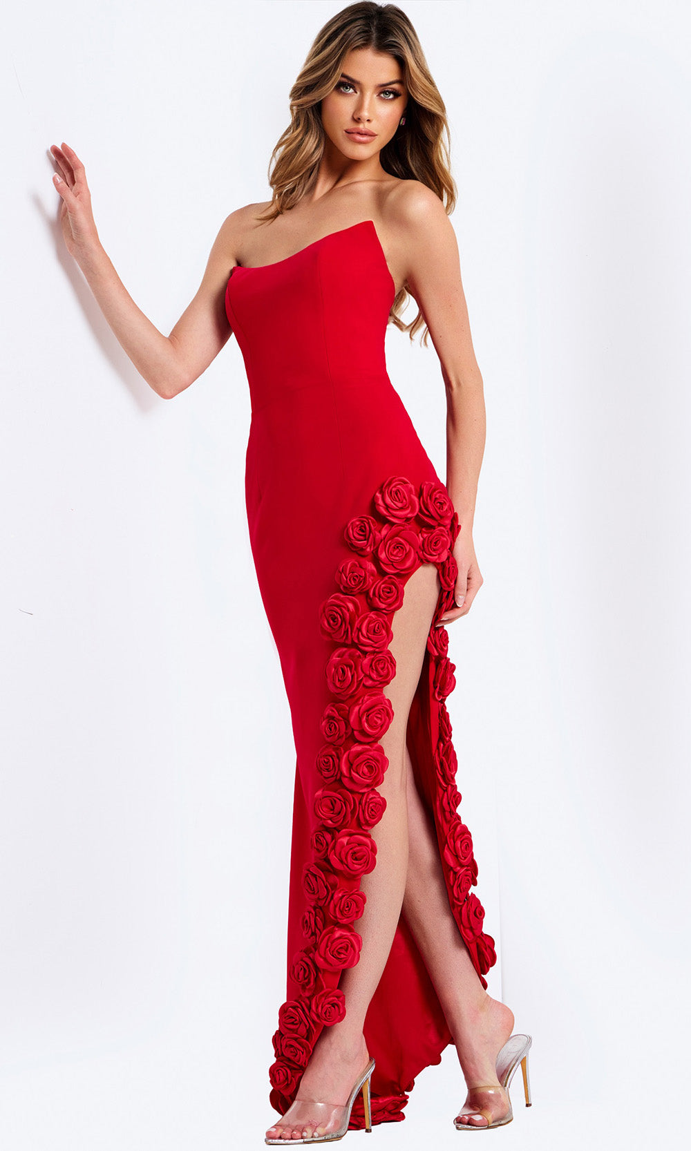 Jovani 47798 - Scoop Column Gown with Rosette Applique