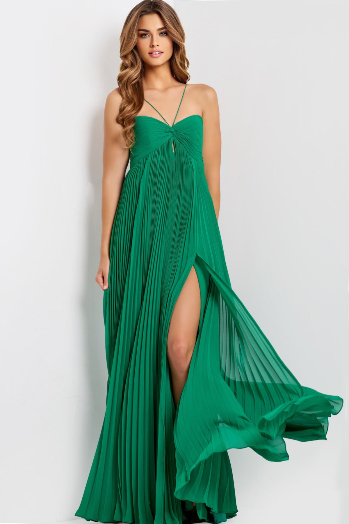 Jovani 47820 - Knotted Bust Pleated A-Line Gown Prom Dresses in In Green