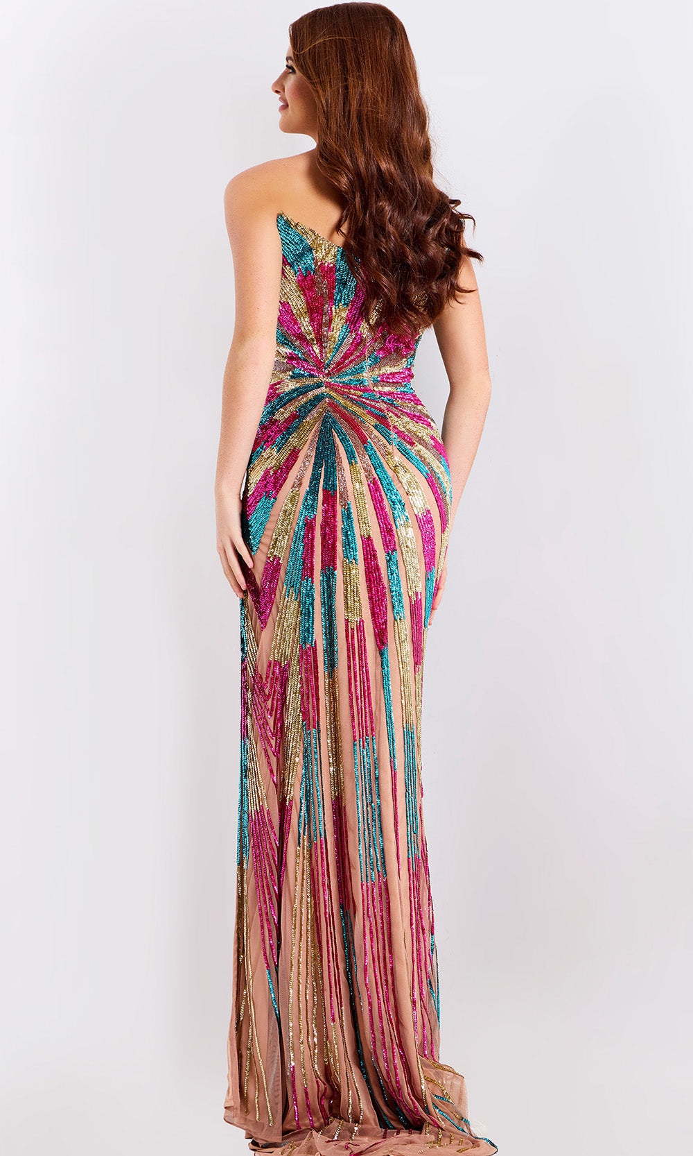 Jovani 47832 - Deep V-Neck Multicolor Fitted Gown