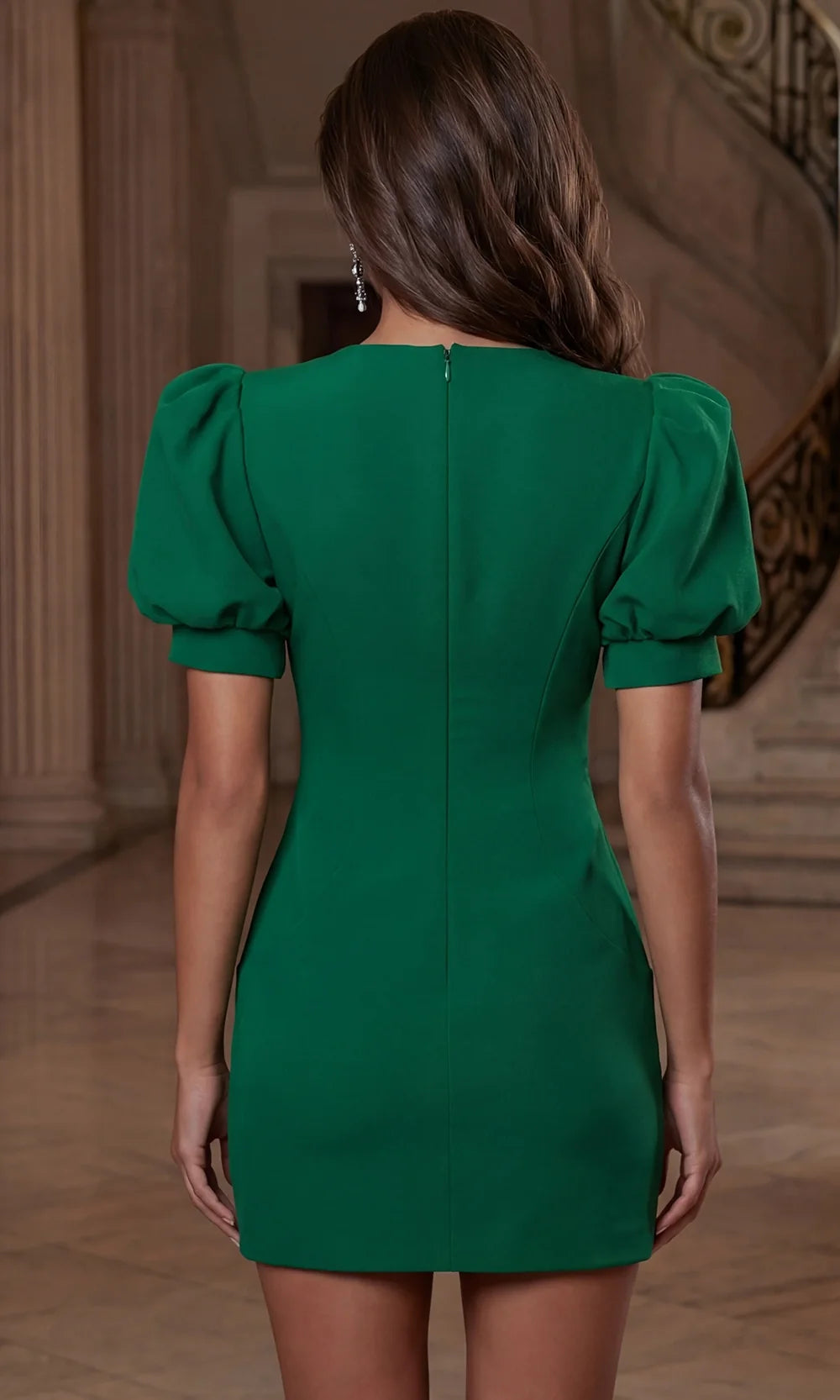 Jovani 47835 - Fitted Crepe Puff Sleeve Cocktail Dress Special Occasion Dress In Emerald