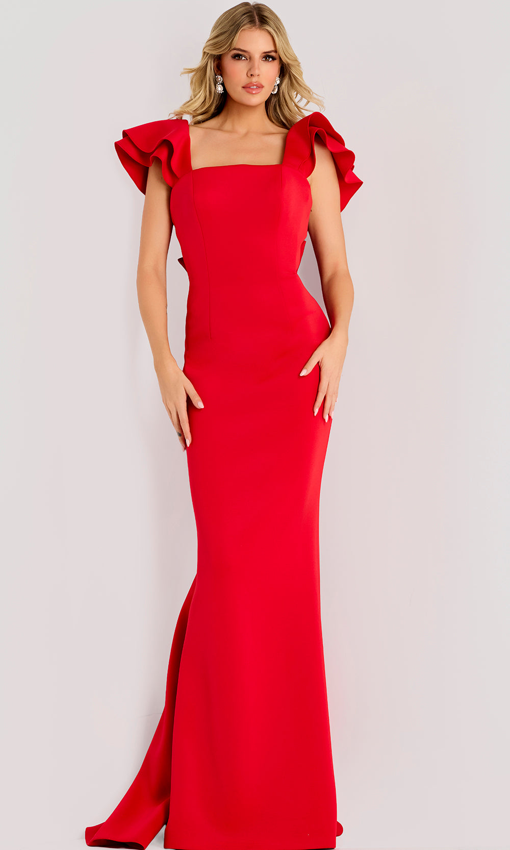 Jovani 47844 - Square Neck Crepe Gown with Back Ruffle