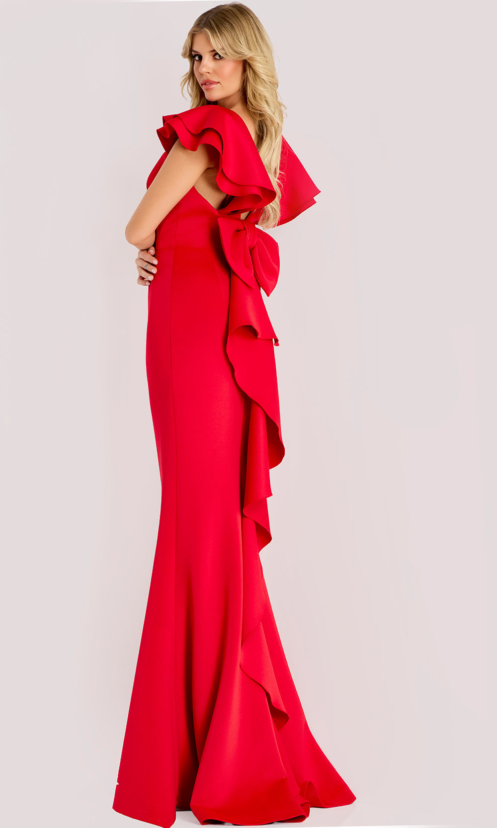 Jovani 47844 - Square Neck Crepe Gown with Back Ruffle