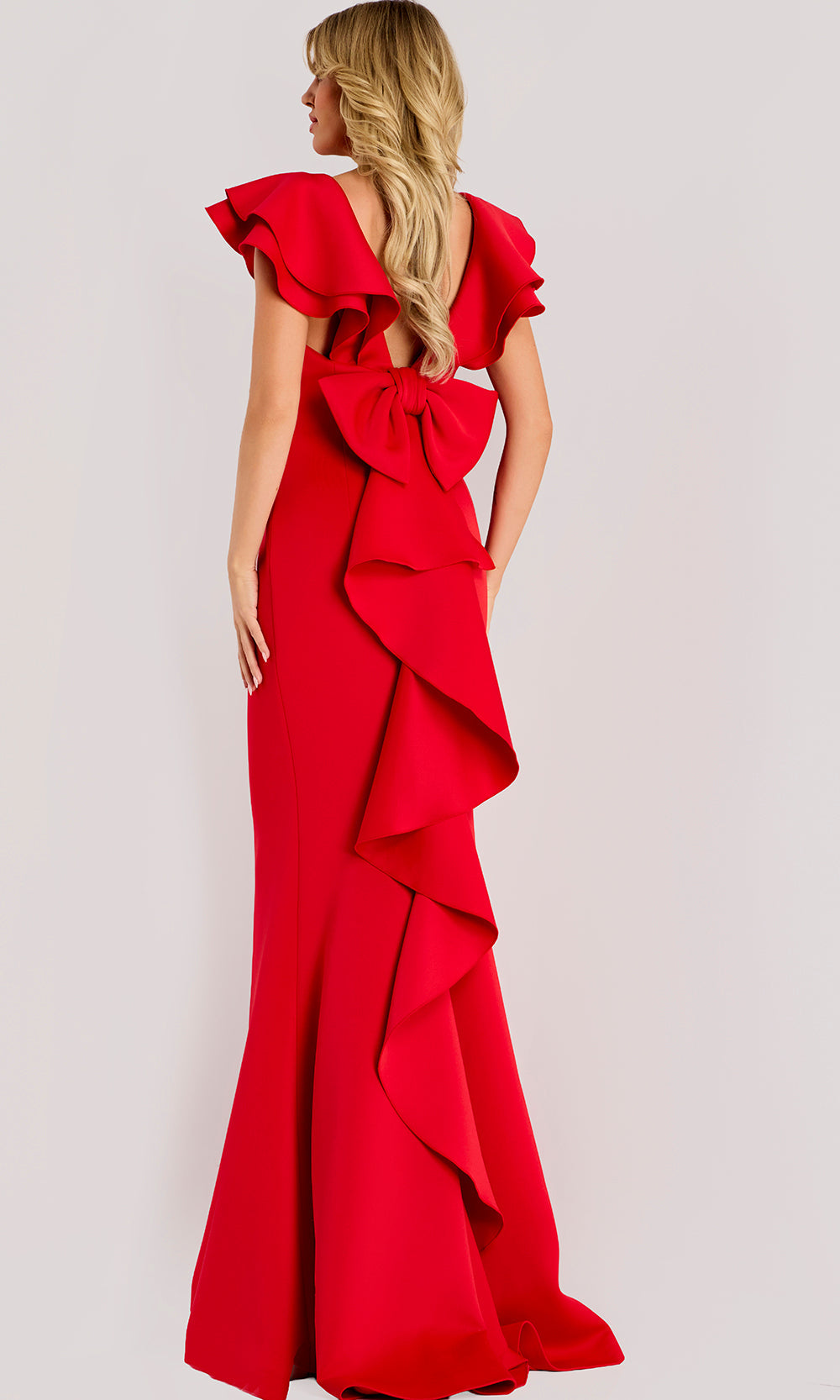 Jovani 47844 - Square Neck Crepe Gown with Back Ruffle