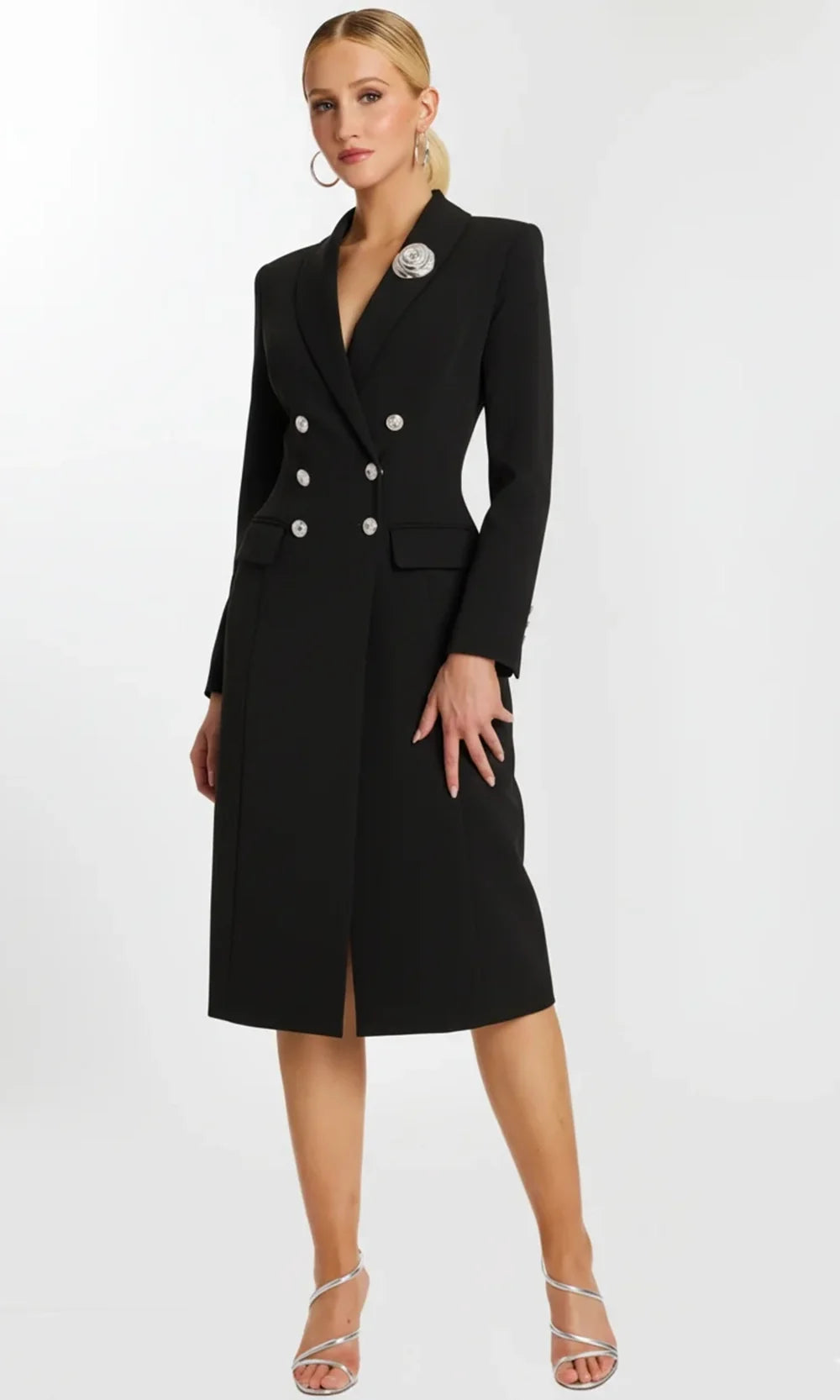Jovani 47886 - Blazer Tea-Length Dress with Rose Brooch Special Occasion Dress In Black