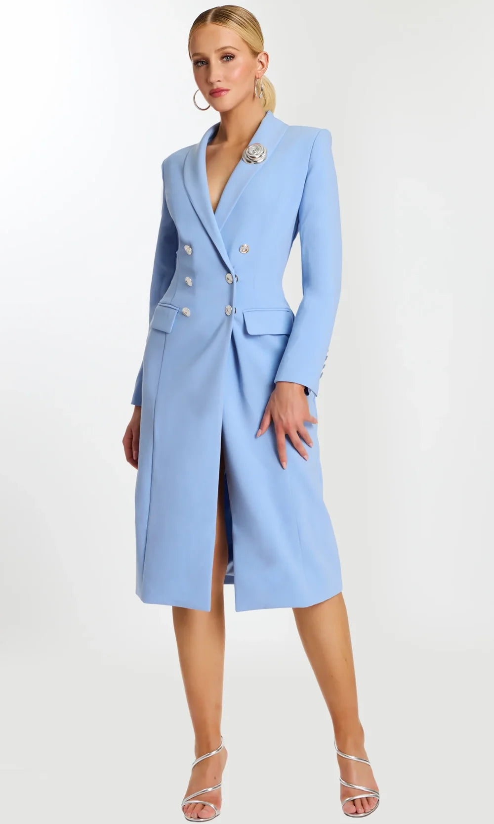 Jovani 47886 - Blazer Tea-Length Dress with Rose Brooch Special Occasion Dress In Light Periwinkle