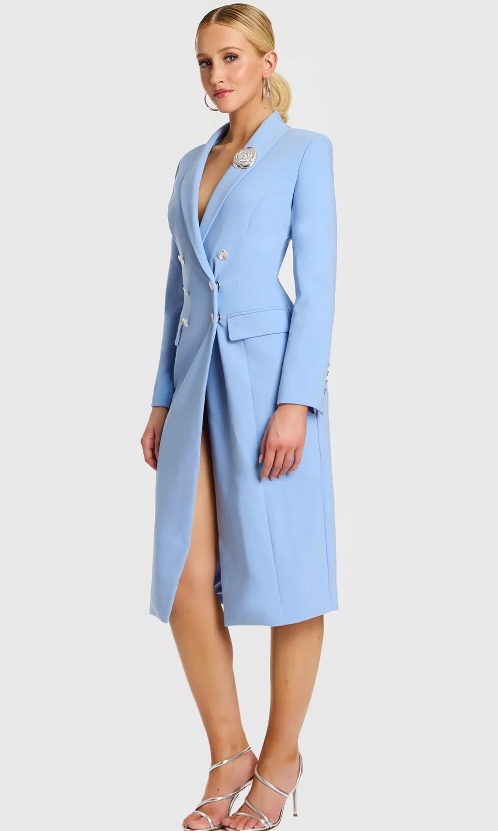 Jovani 47886 - Blazer Tea-Length Dress with Rose Brooch Special Occasion Dress In Light Periwinkle