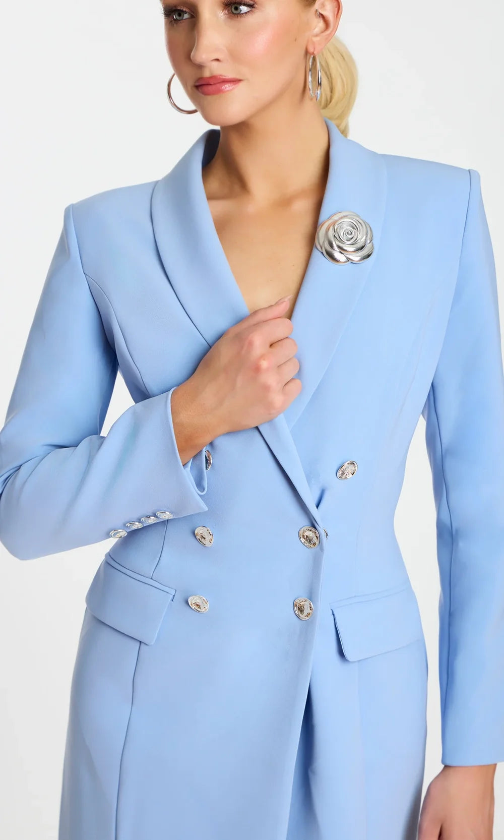 Jovani 47886 - Blazer Tea-Length Dress with Rose Brooch Special Occasion Dress In Light Periwinkle