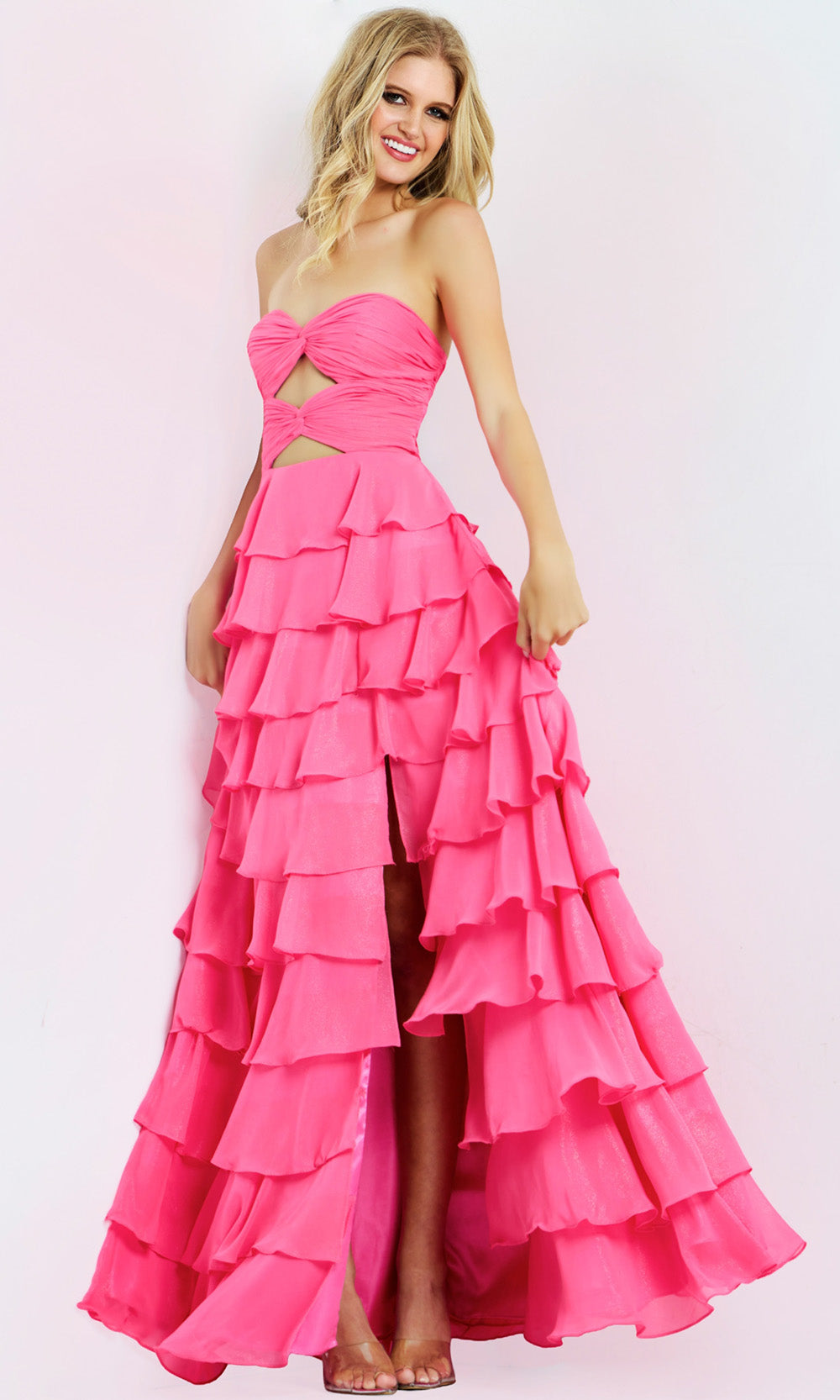 Jovani 47898 - Cutout Tiered Skirt Strapless Dress
