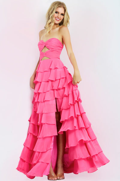 Jovani 47898 - Cutout Tiered Skirt Strapless Dress Prom Dresses in In Pink