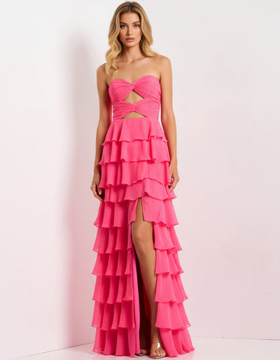 Jovani 47898 - Cutout Tiered Skirt Strapless Dress Prom Dresses in In Pink