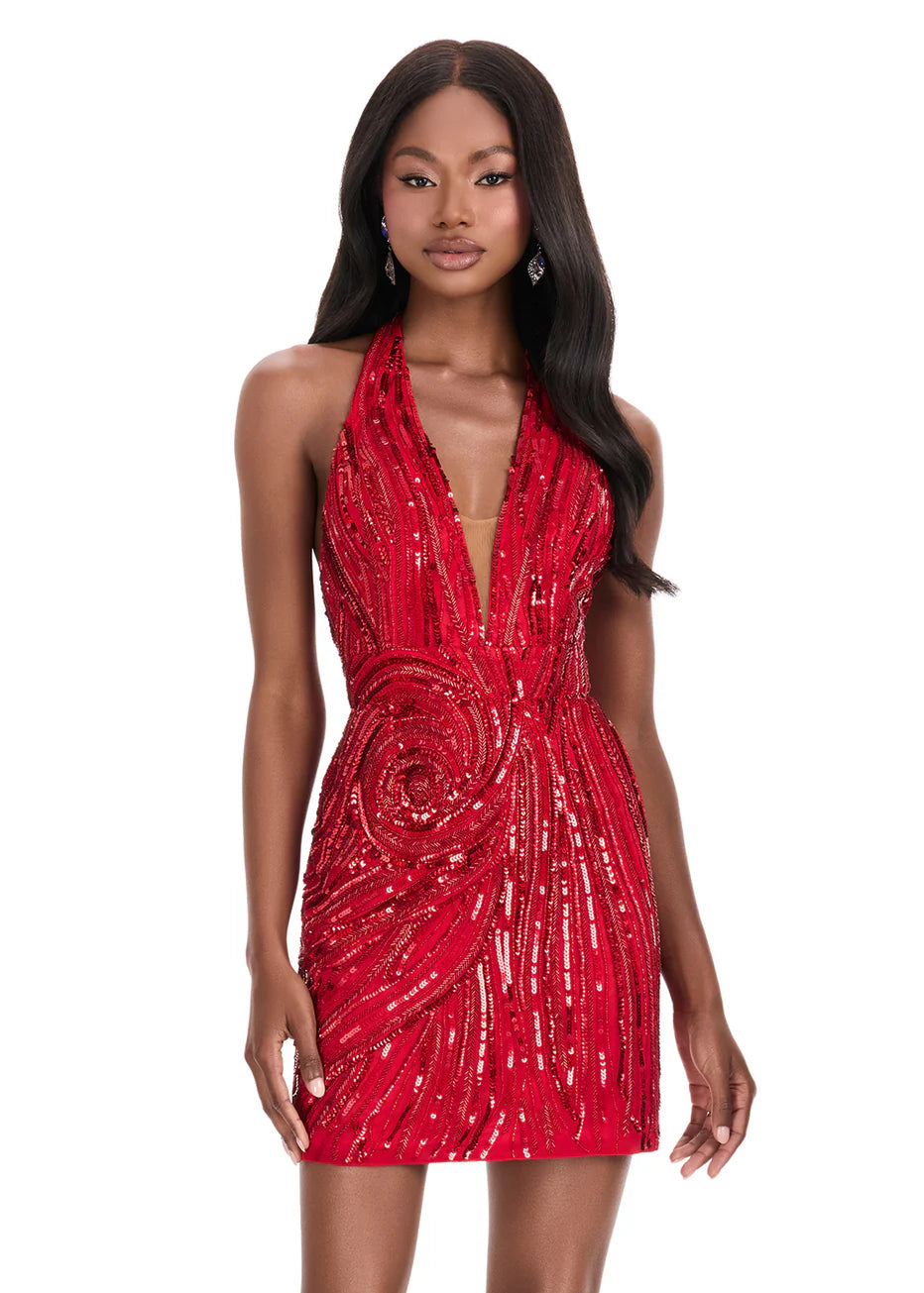 Ashley Lauren 4791 - Plunging Halter Cocktail Dress