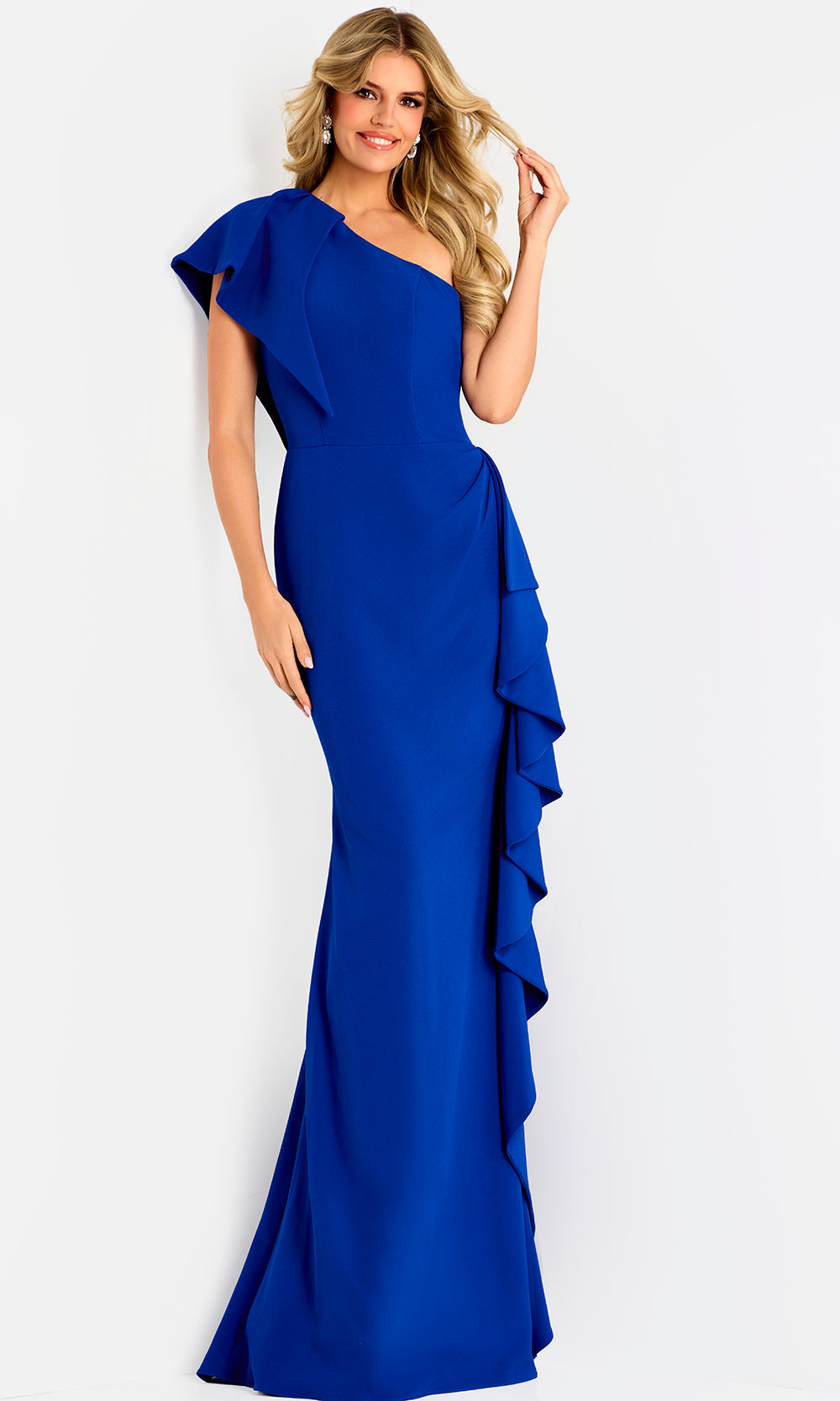 Jovani 48002 - Ruffle Detail Asymmetric Fitted Gown
