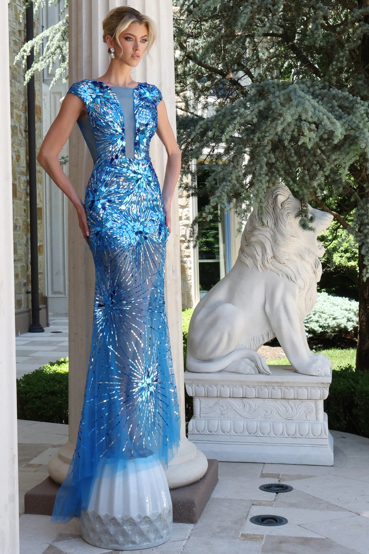 Jovani 48051 - Illusion Plunging Neck Sequin Dress