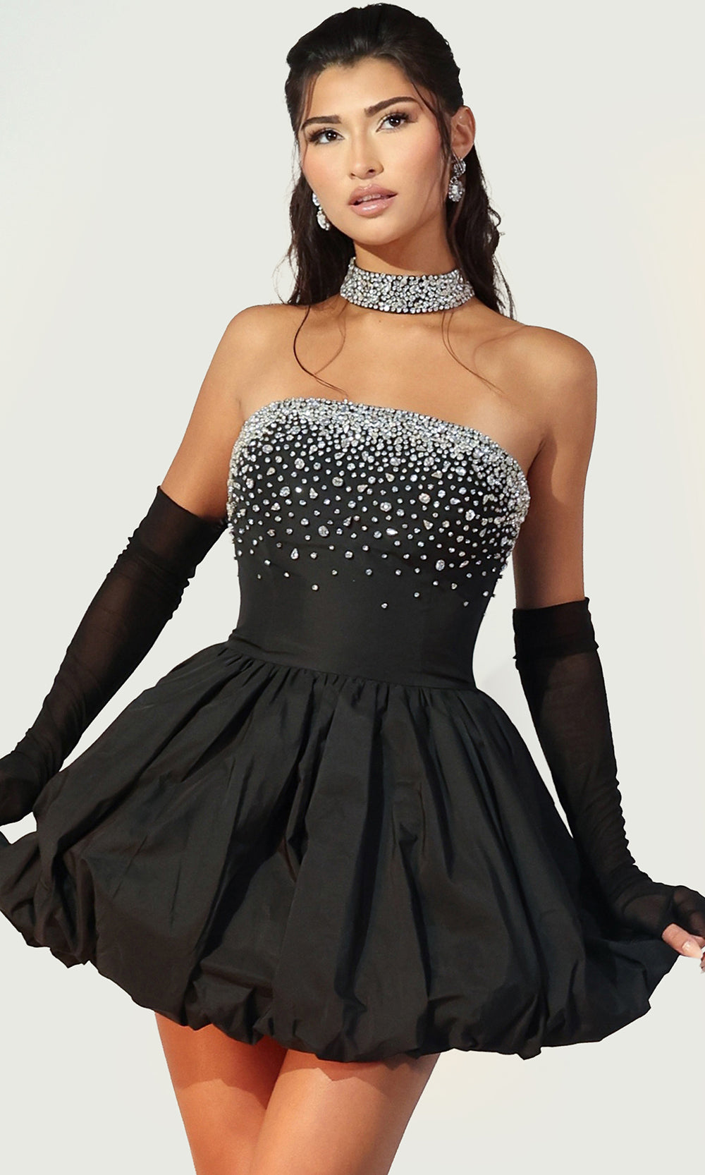 Jovani 48098 - Crystal Embellished Balloon Skirt Dress