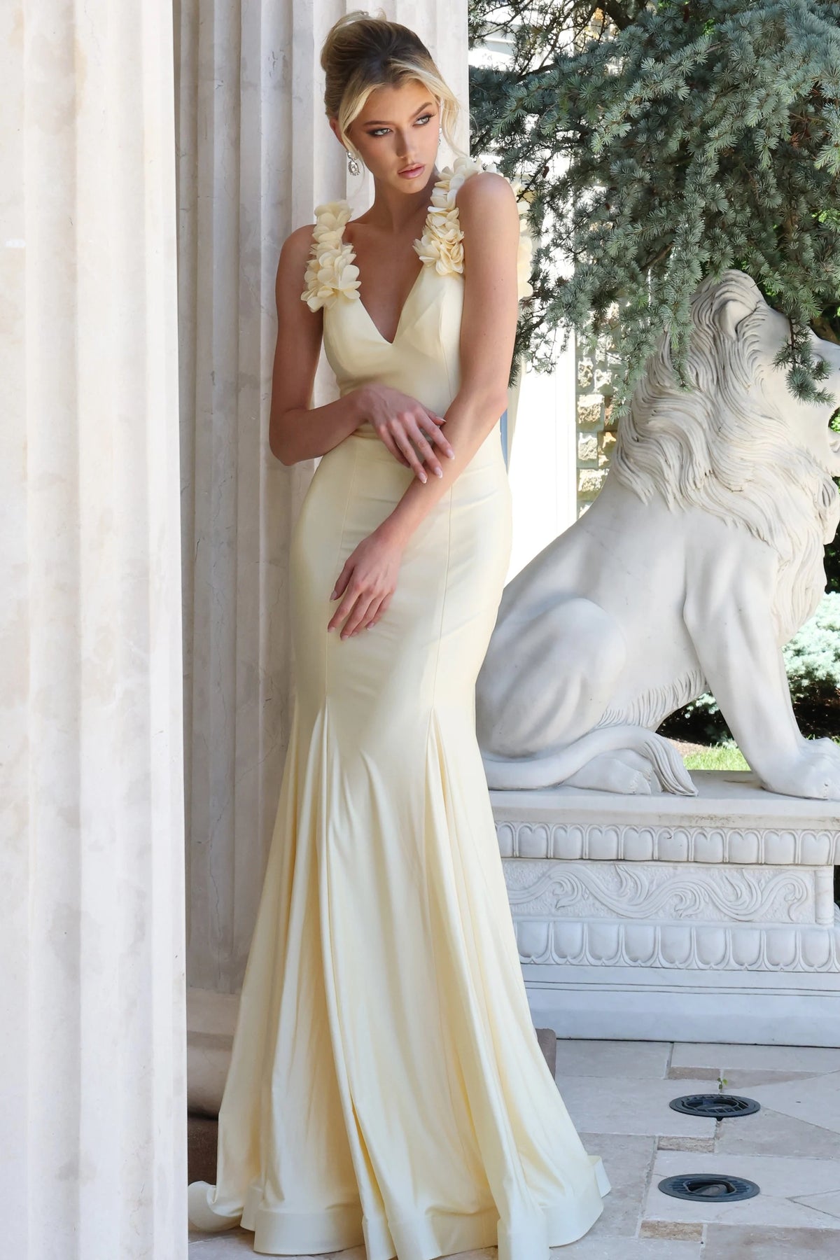Jovani 48120 - Mermaid Prom Gown with Floral Applique