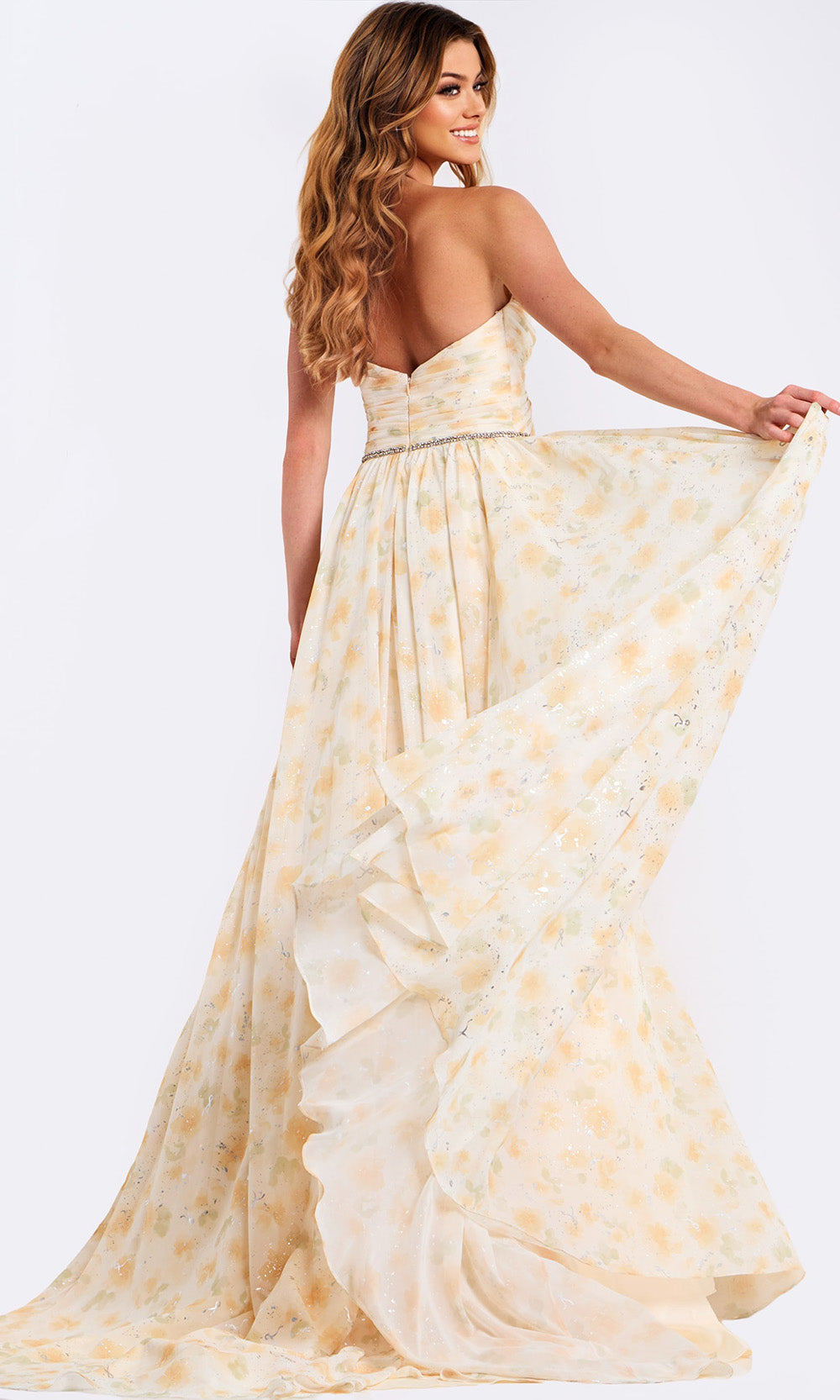 Jovani 48139 - Beaded Accent Strapless Chiffon Dress Prom Dresses