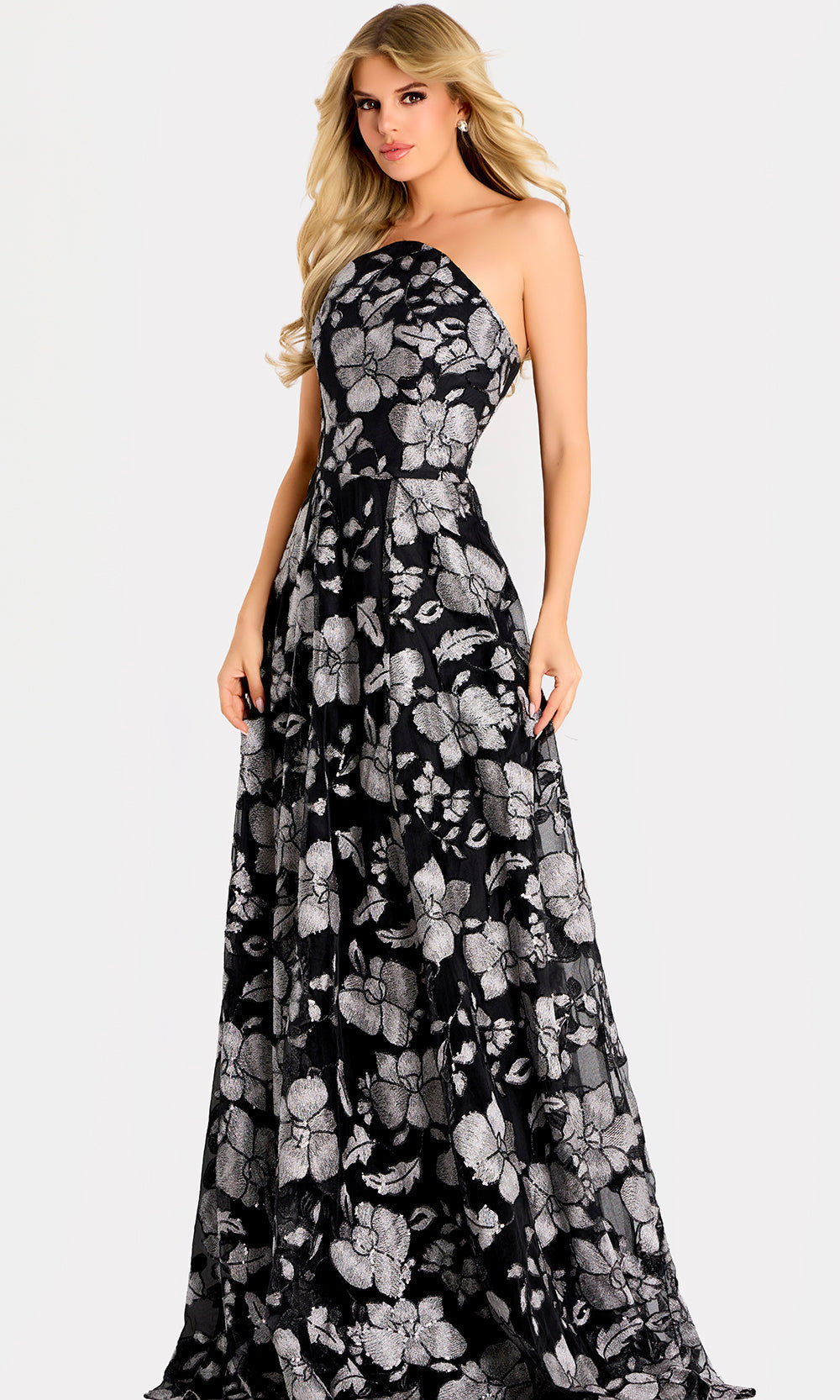 Jovani 48175 - Floral Jacquard A-Line Evening Gown