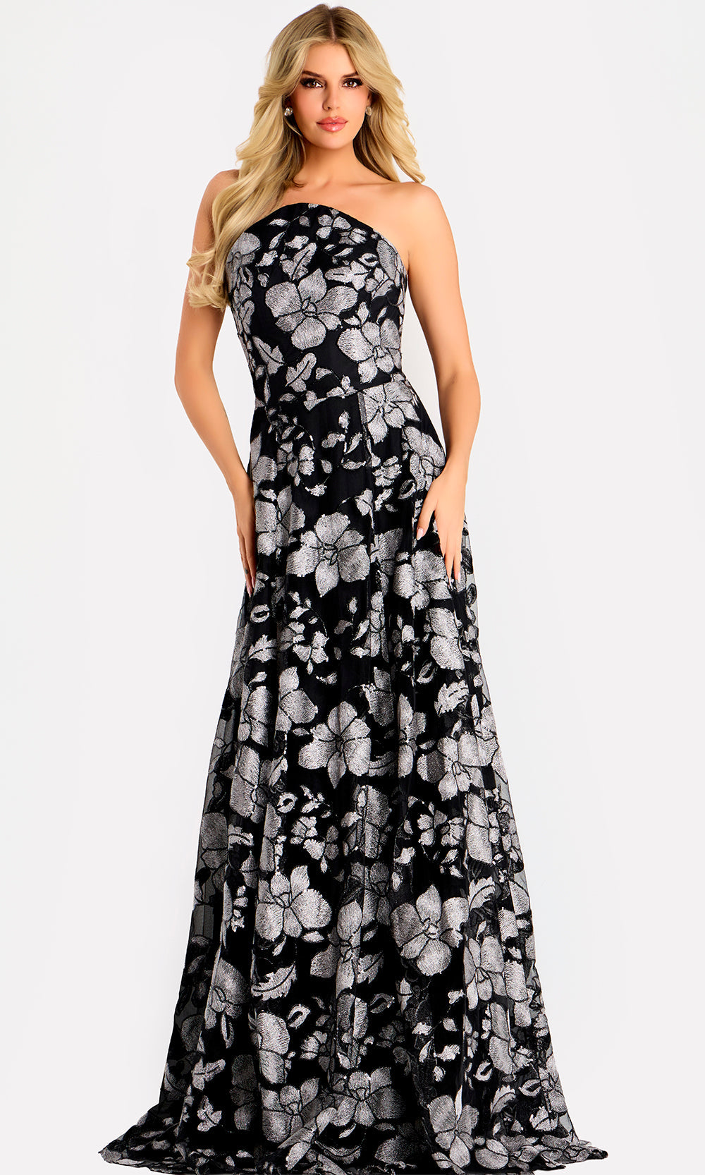 Jovani 48175 - Floral Jacquard A-Line Evening Gown