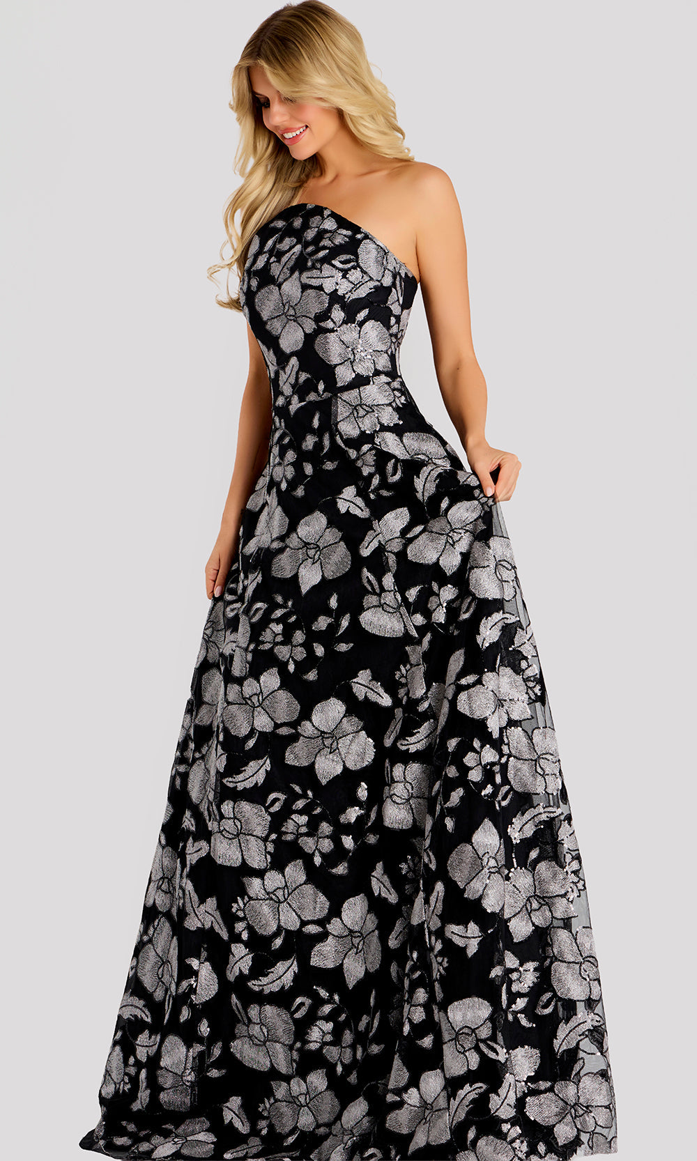 Jovani 48175 - Floral Jacquard A-Line Evening Gown
