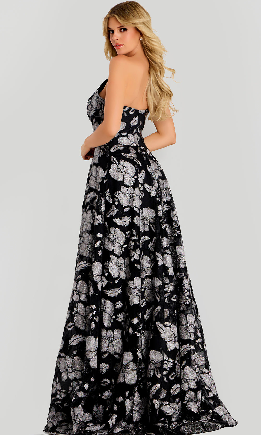 Jovani 48175 - Floral Jacquard A-Line Evening Gown