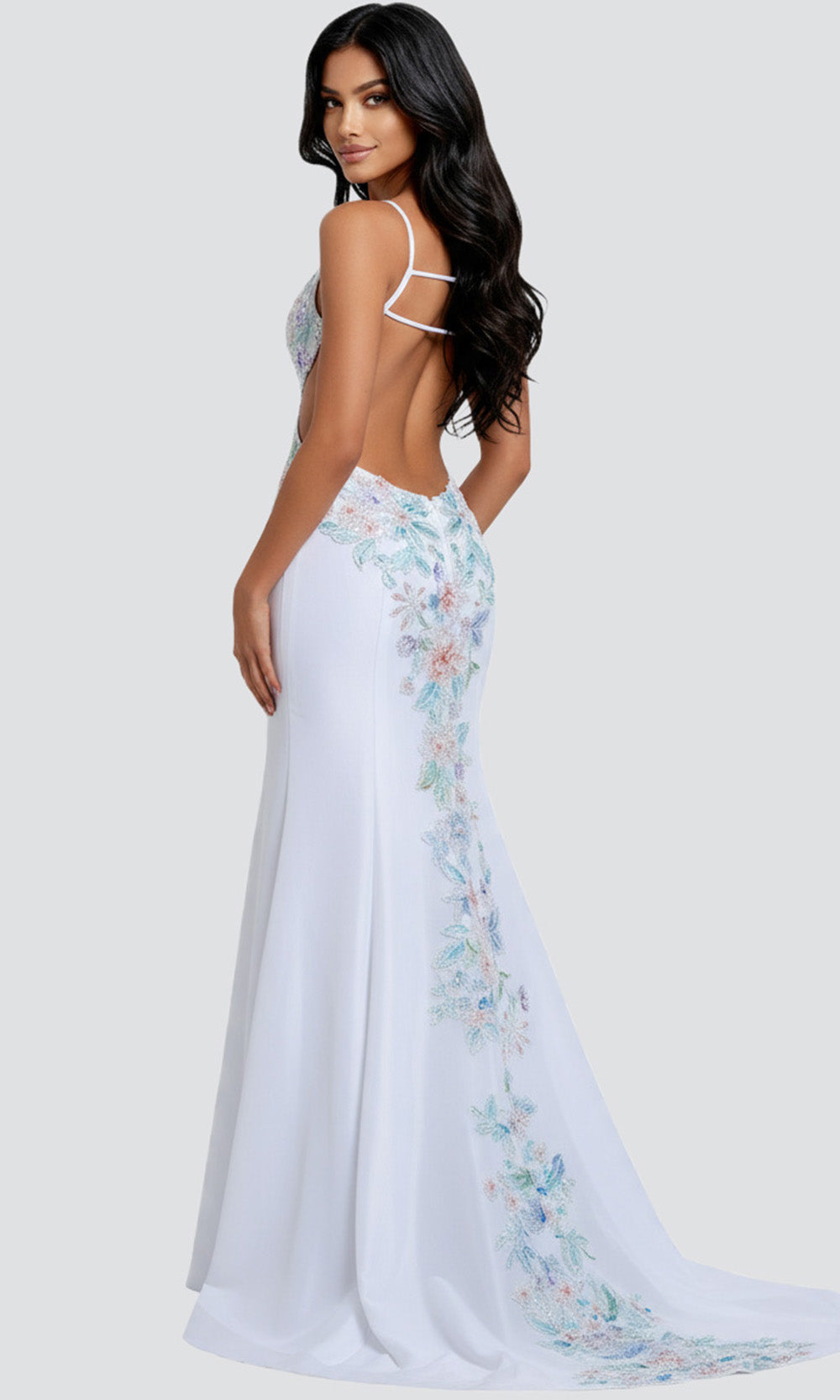 Jovani 48176 - Cutout V-Neckline Floral Beaded Gown