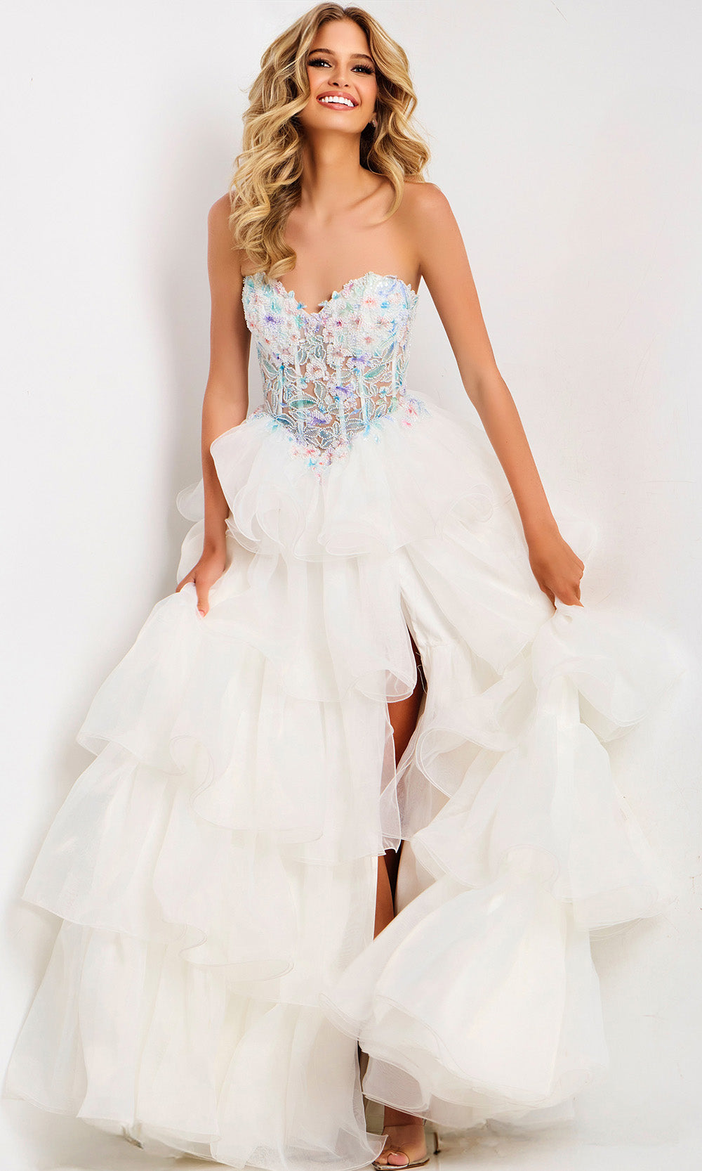 Jovani 48177 - Sweetheart Ruffle Gown with Floral Beading