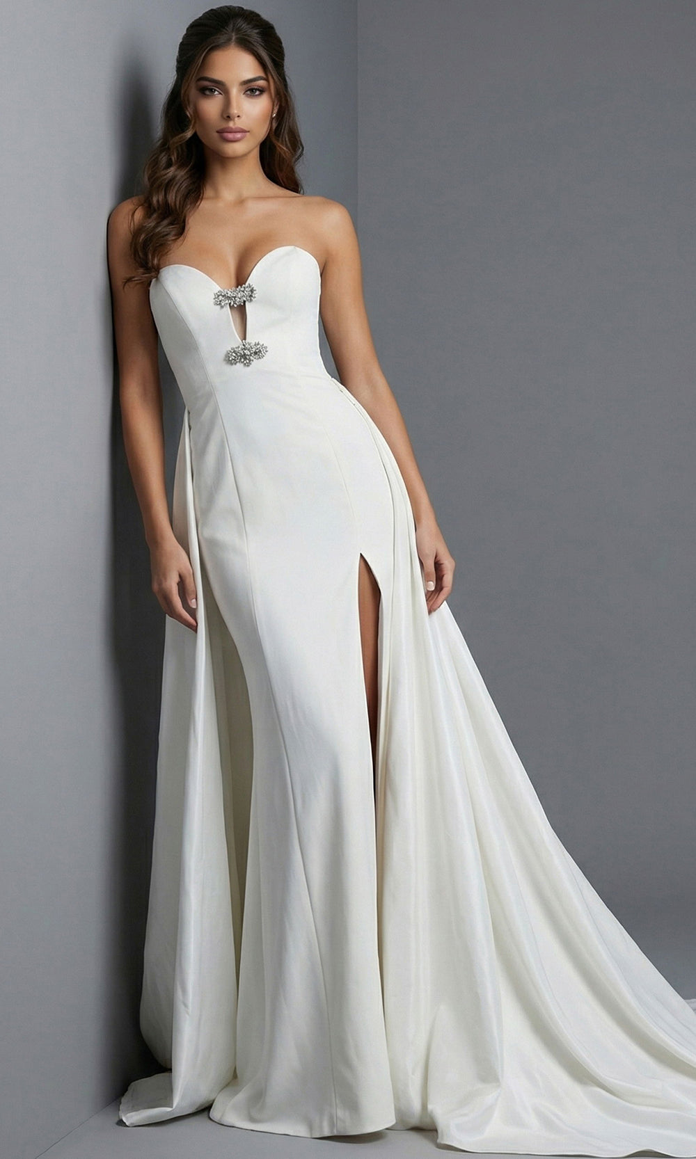 Jovani 48180 - Flowing Overskirt Strapless Evening Gown