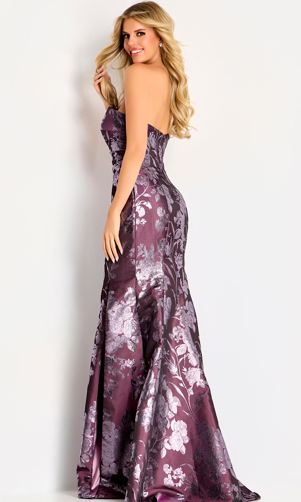 Jovani 48186 - Strapless Floral Evening Gown with Shawl