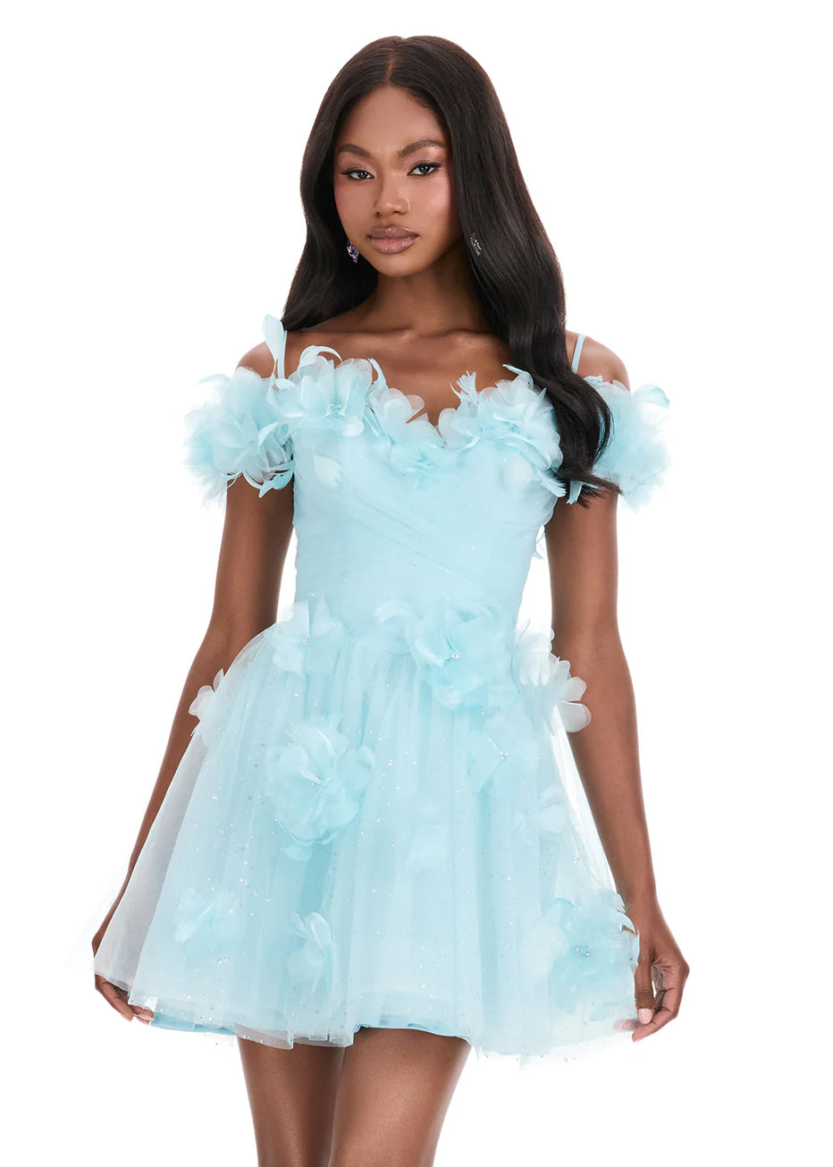 Ashley Lauren 4818 - Glitter Tulle A-line Dress with 3D Flowers