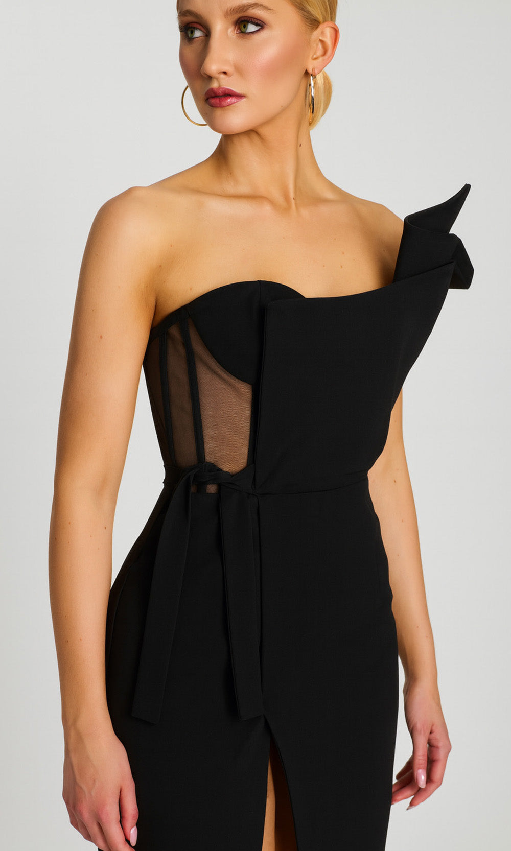 Jovani 48205 - Tea-Length Strapless Dress with Waist Tie Prom Dresses  in Black 