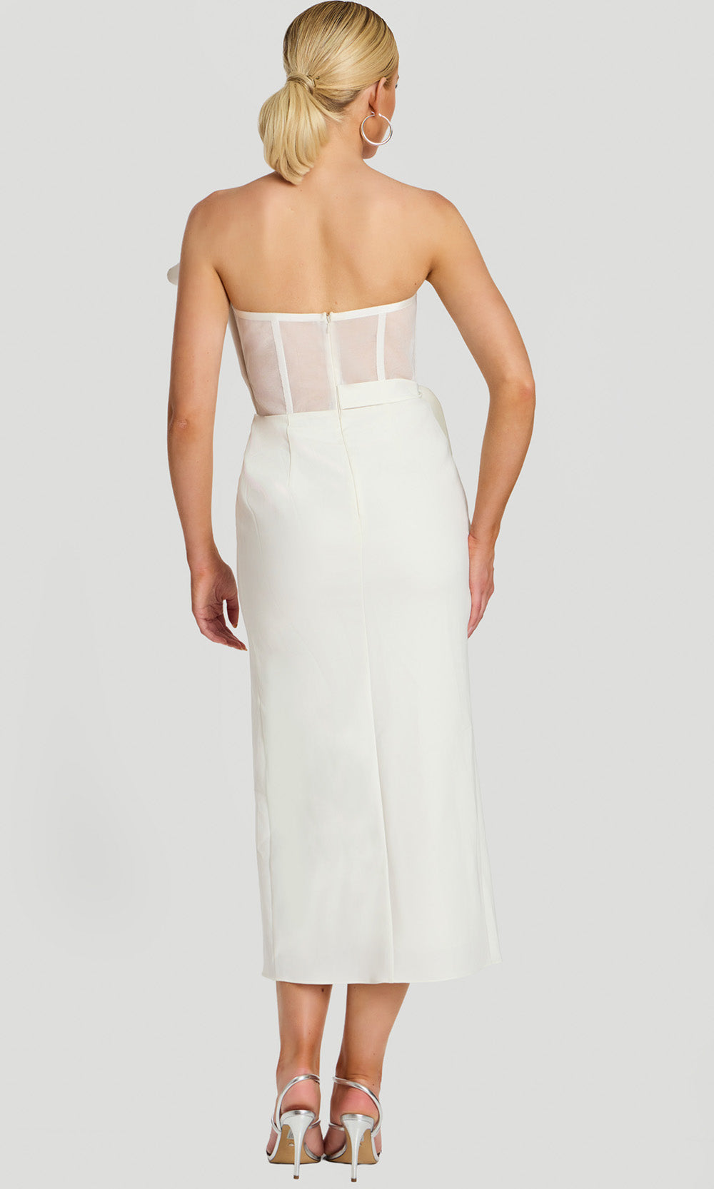 Jovani 48205 - Tea-Length Strapless Dress with Waist Tie Prom Dresses  in Ivory 