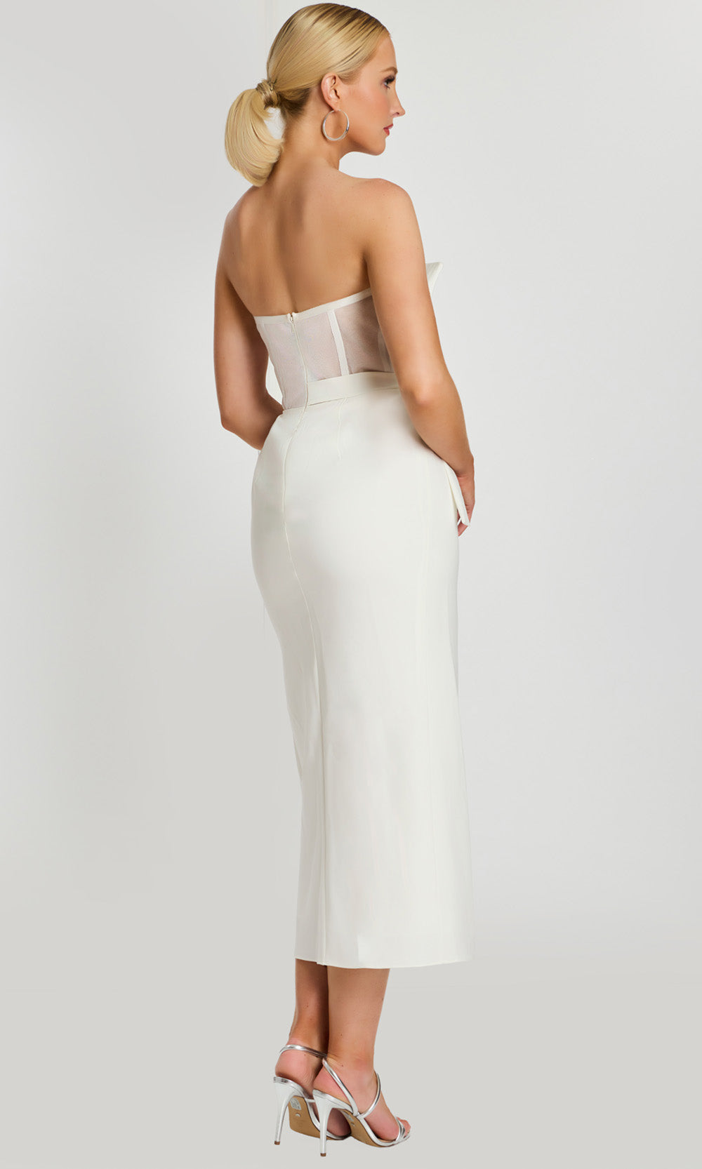 Jovani 48205 - Tea-Length Strapless Dress with Waist Tie Prom Dresses  in Ivory 