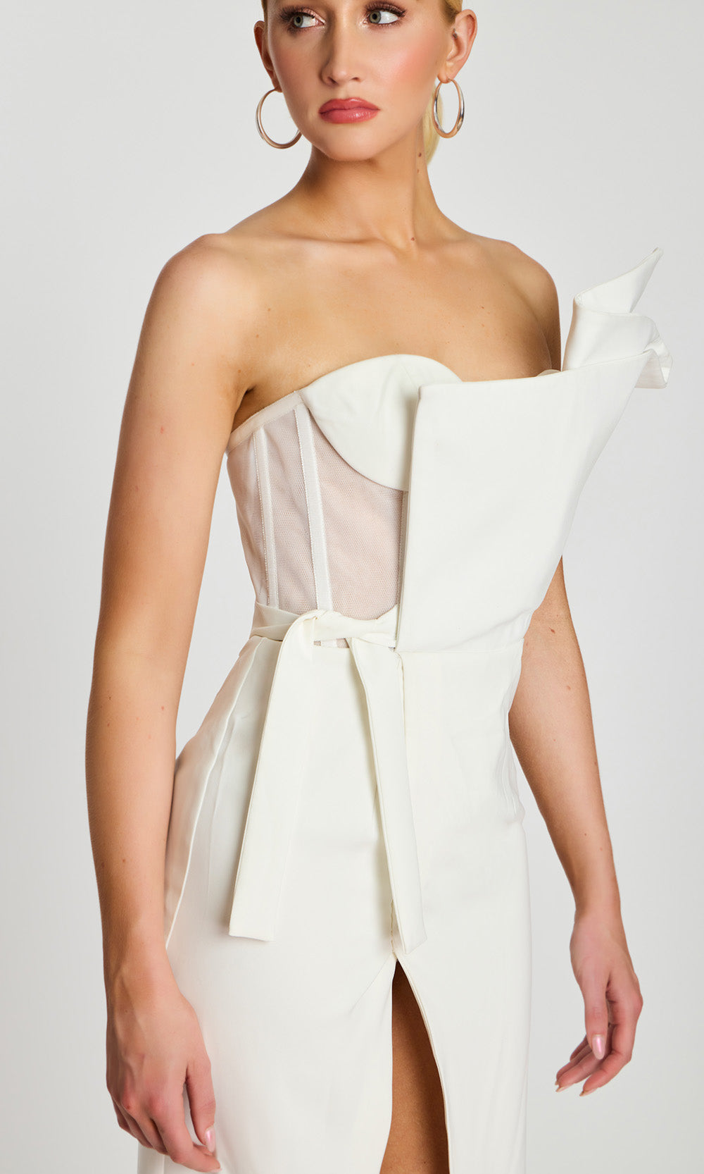 Jovani 48205 - Tea-Length Strapless Dress with Waist Tie Prom Dresses  in Ivory 