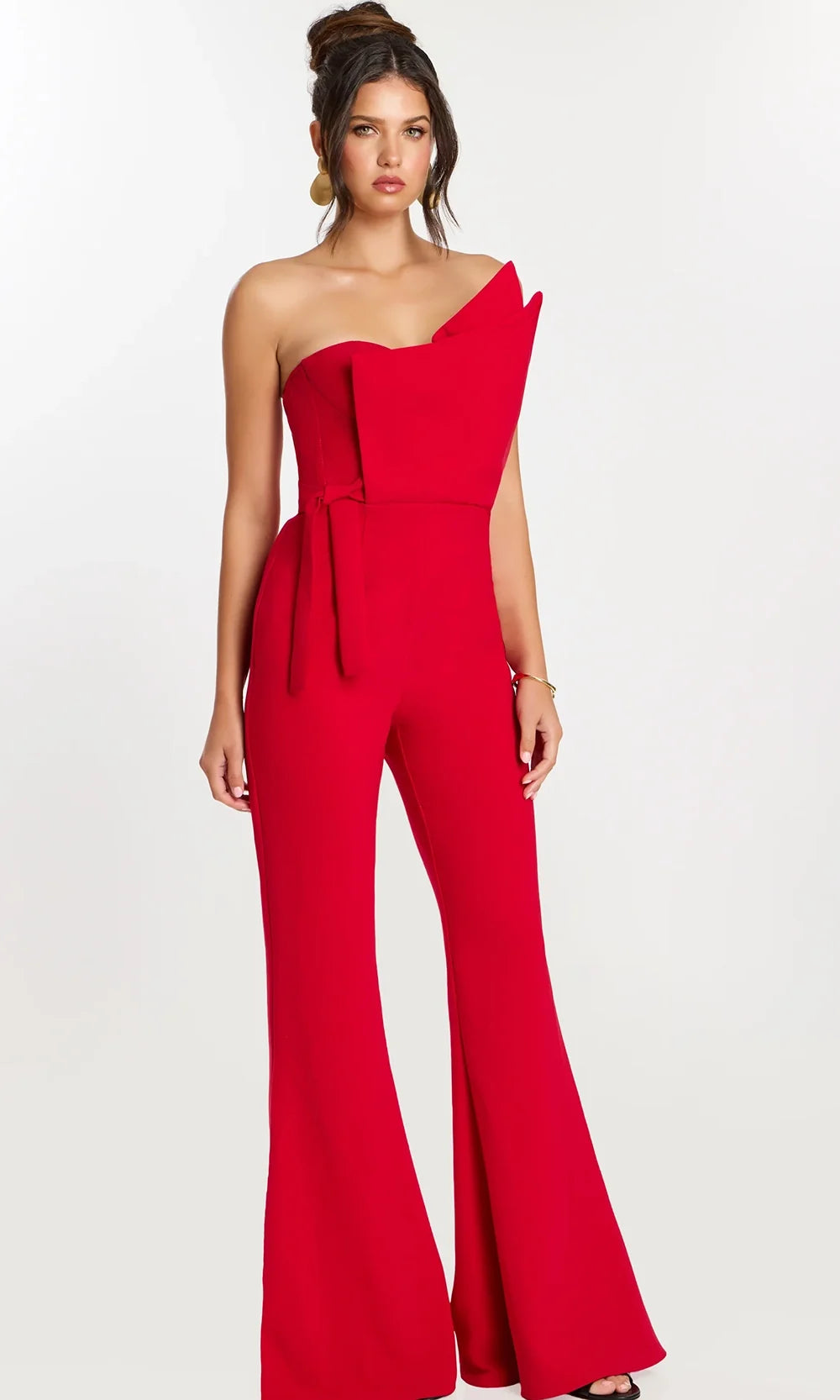Jovani 48206 - One Shoulder Jumpsuit with Flared Legs Special Occasion Dress In Red