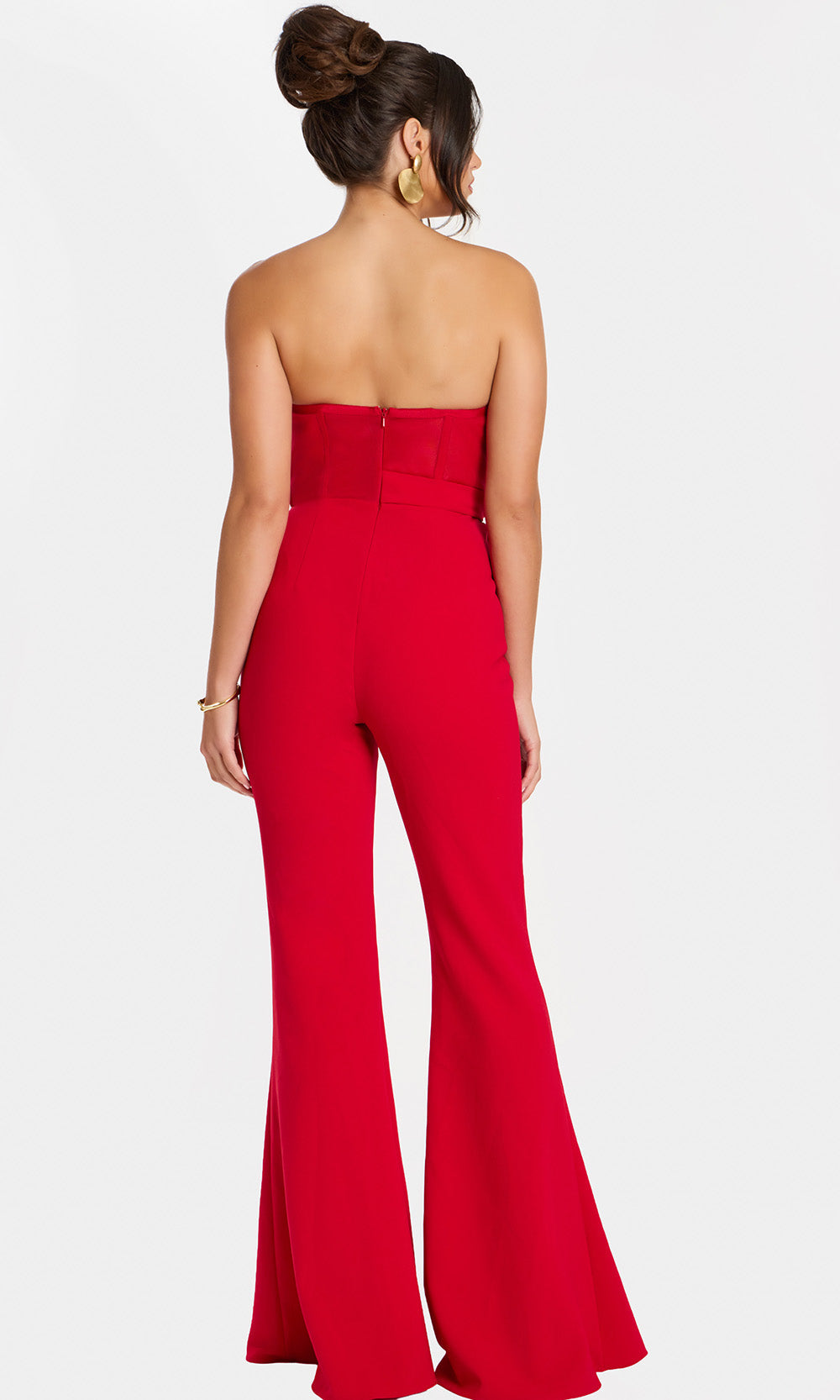 Jovani 48206 - Waist Tie Asymmetric Crepe Jumpsuit Formal Pantsuits  in Red  