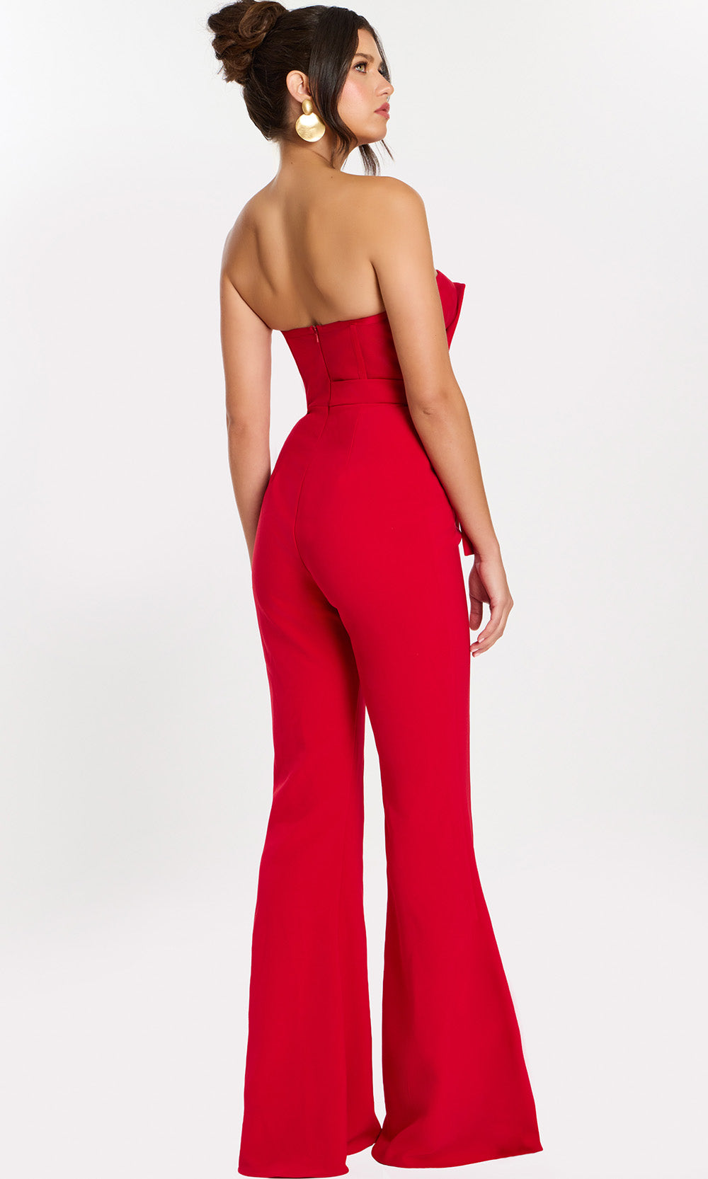 Jovani 48206 - Waist Tie Asymmetric Crepe Jumpsuit Formal Pantsuits  in Red  