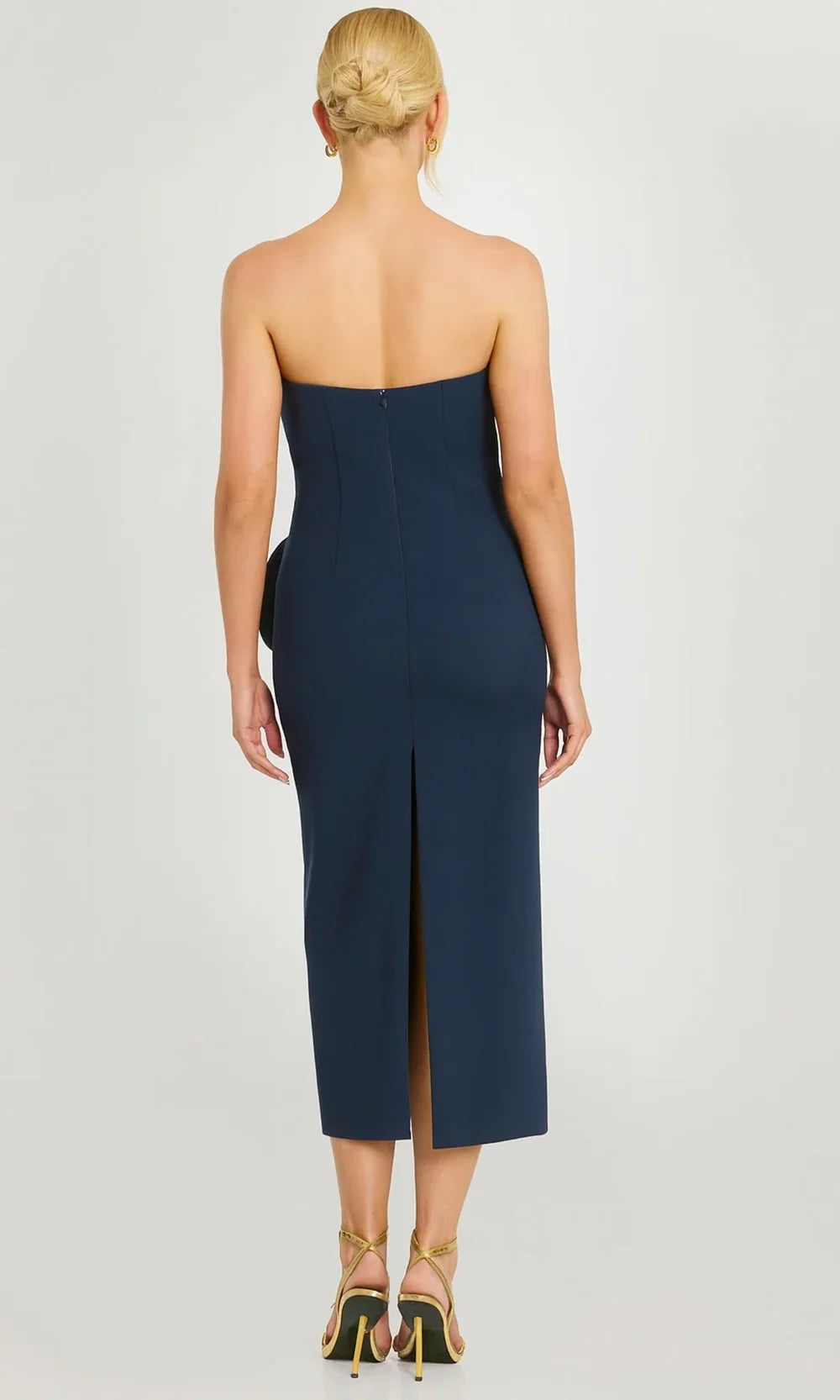 Jovani 48208 - Back Slit Strapless Tea-Length Dress